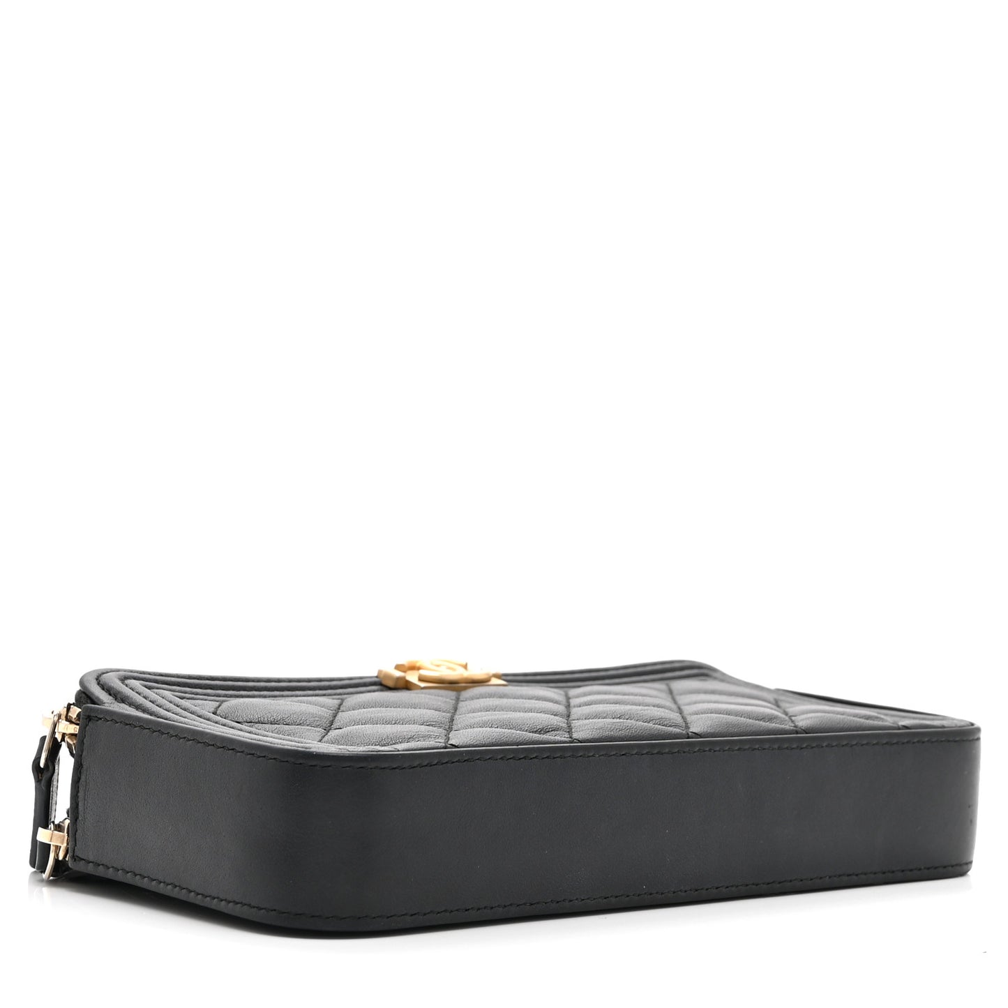 Calfskin Quilted Small Boy Clutch With Chain Black