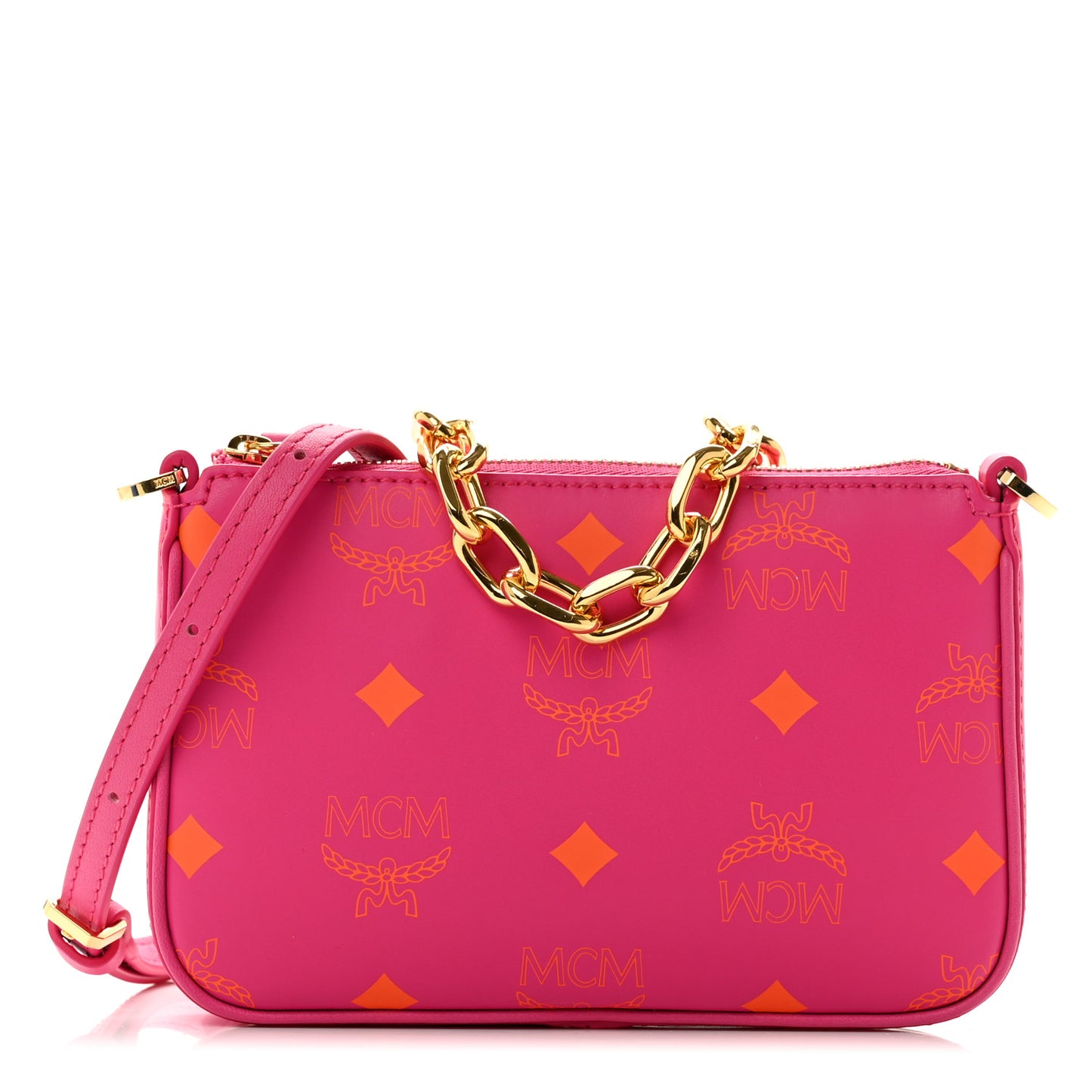 Calfskin Color Splash Mini Pouch on Chain Pink