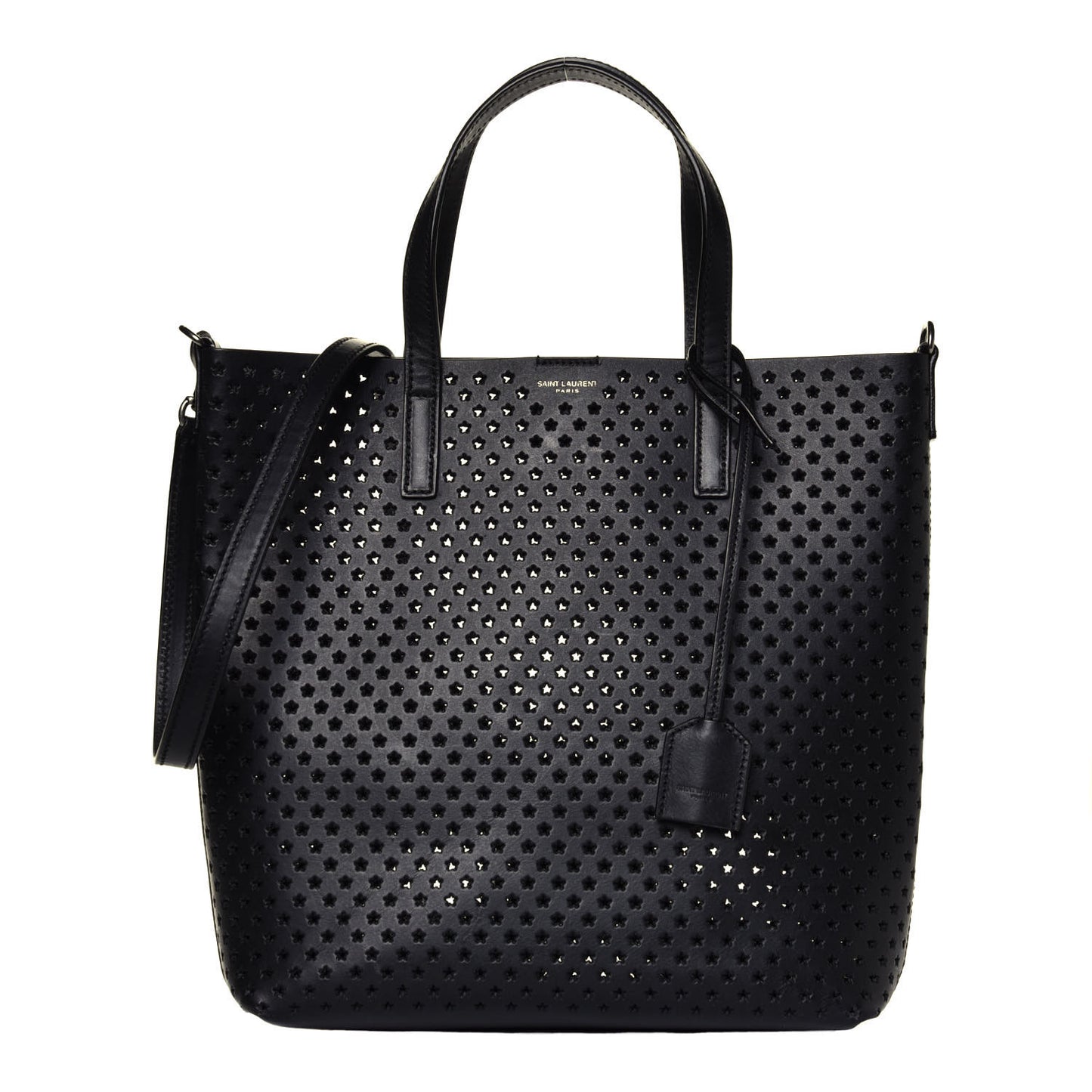 Calfskin Star Perforated Toy Shopping Tote Black