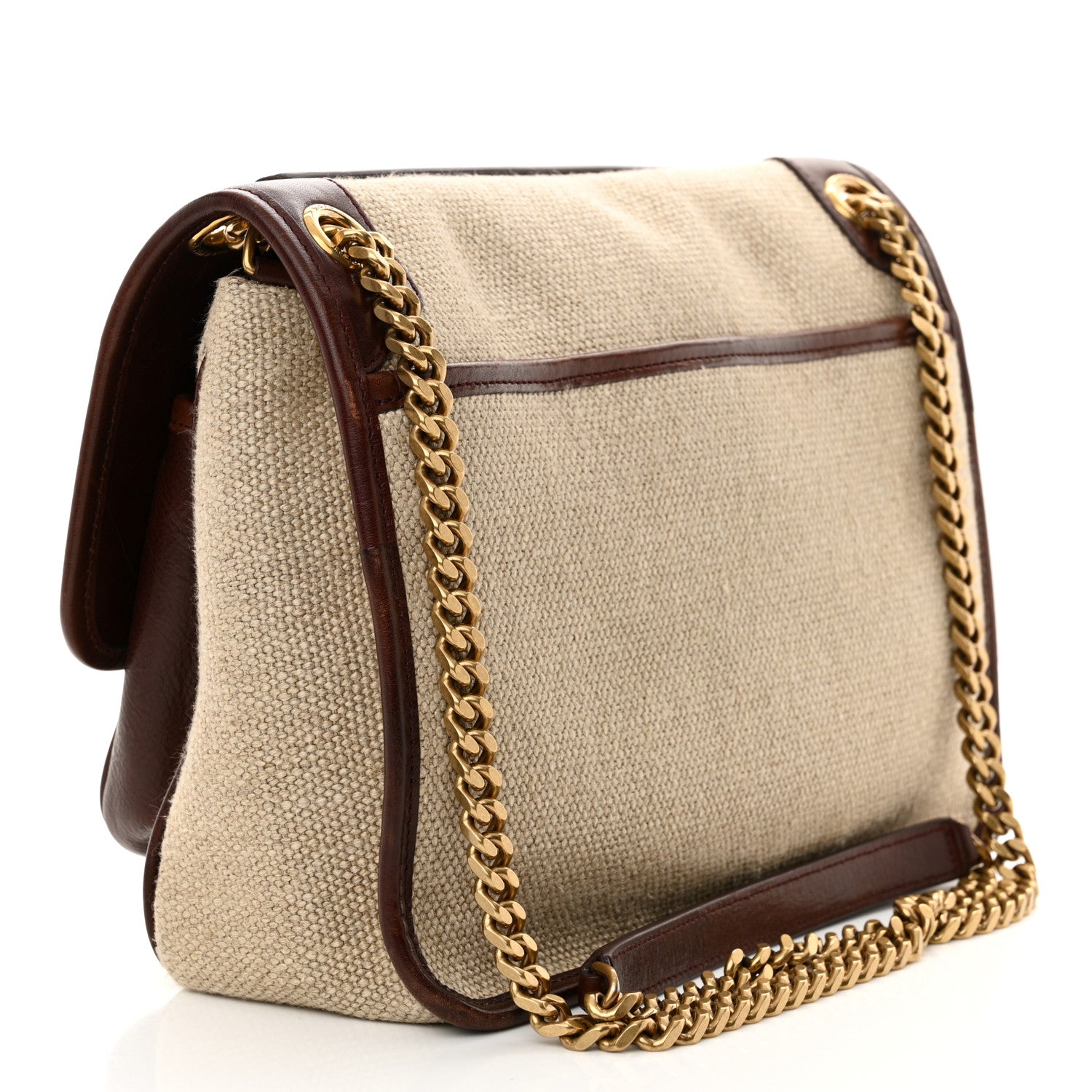 Saint Laurent Cotton Canvas Vintage Calfskin Monogram Medium Niki Chain Satchel Natural Chocolate 3 of 14