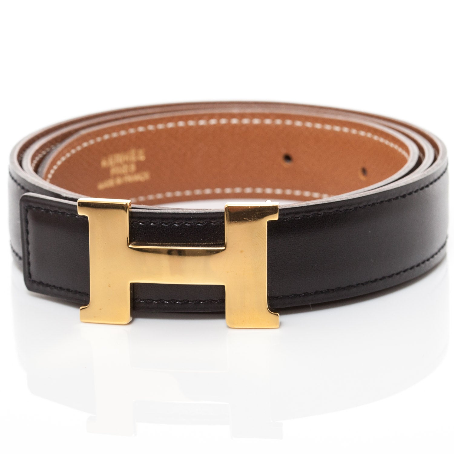 Hermes Thin Mini Reversible H Belt 78 Gold Black 1 of 6