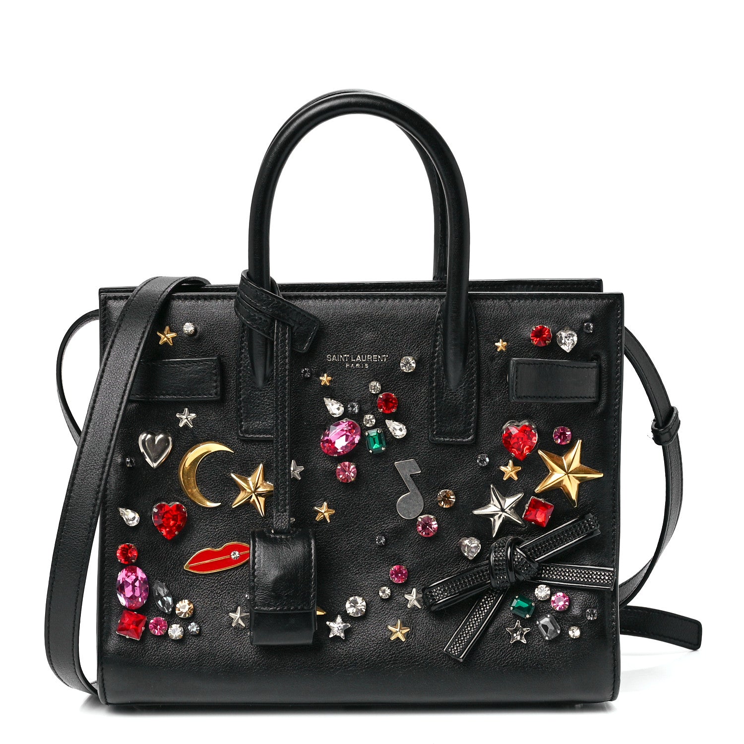 Saint Laurent Calfskin Crystal Embellished Nano Sac de Jour Black 1 of 12