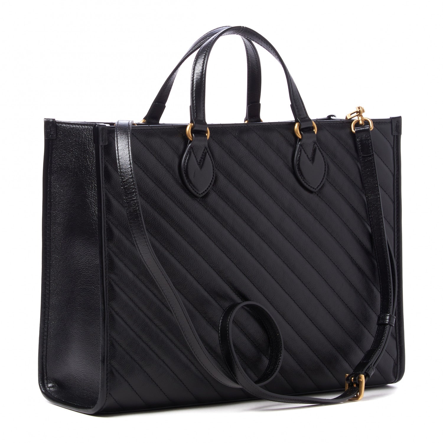 Gucci Azalea Calfskin Matelasse Diagonal GG Marmont Tote Bag Black 3 of 11