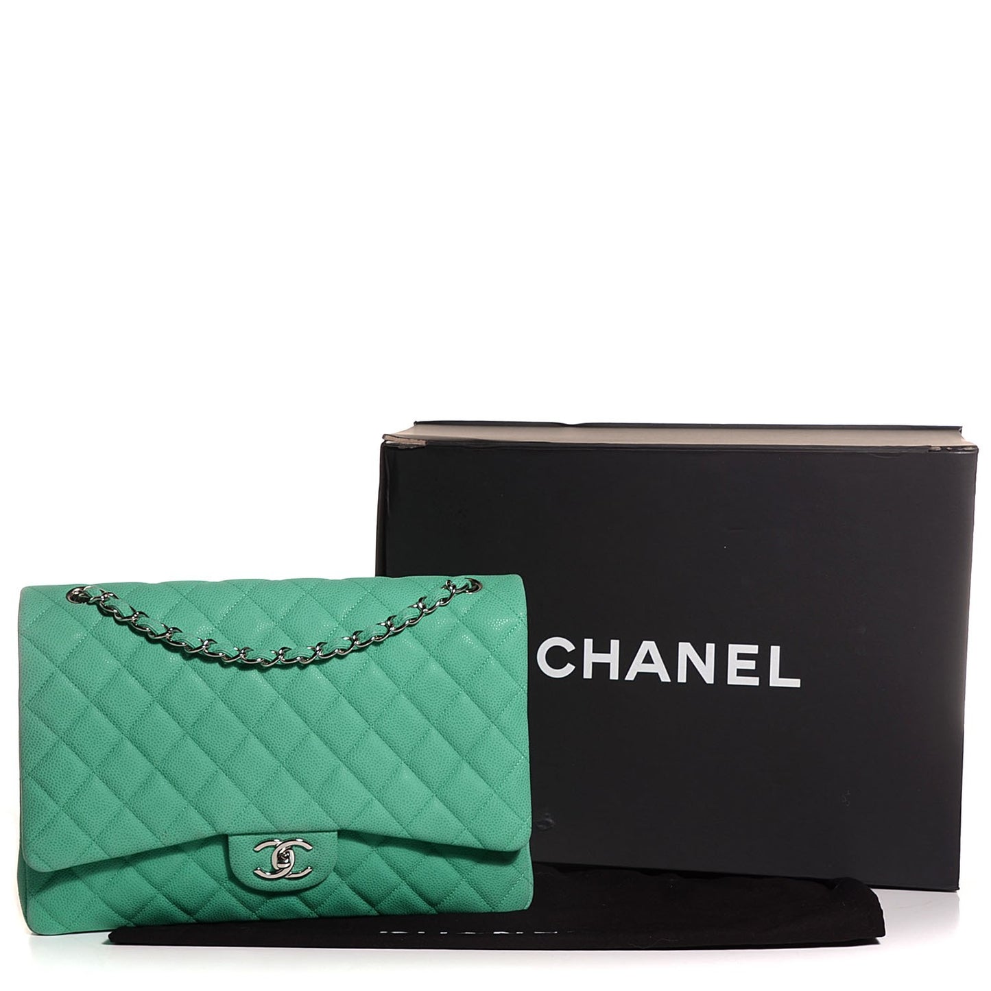 Iridescent Caviar Maxi Double Flap Green