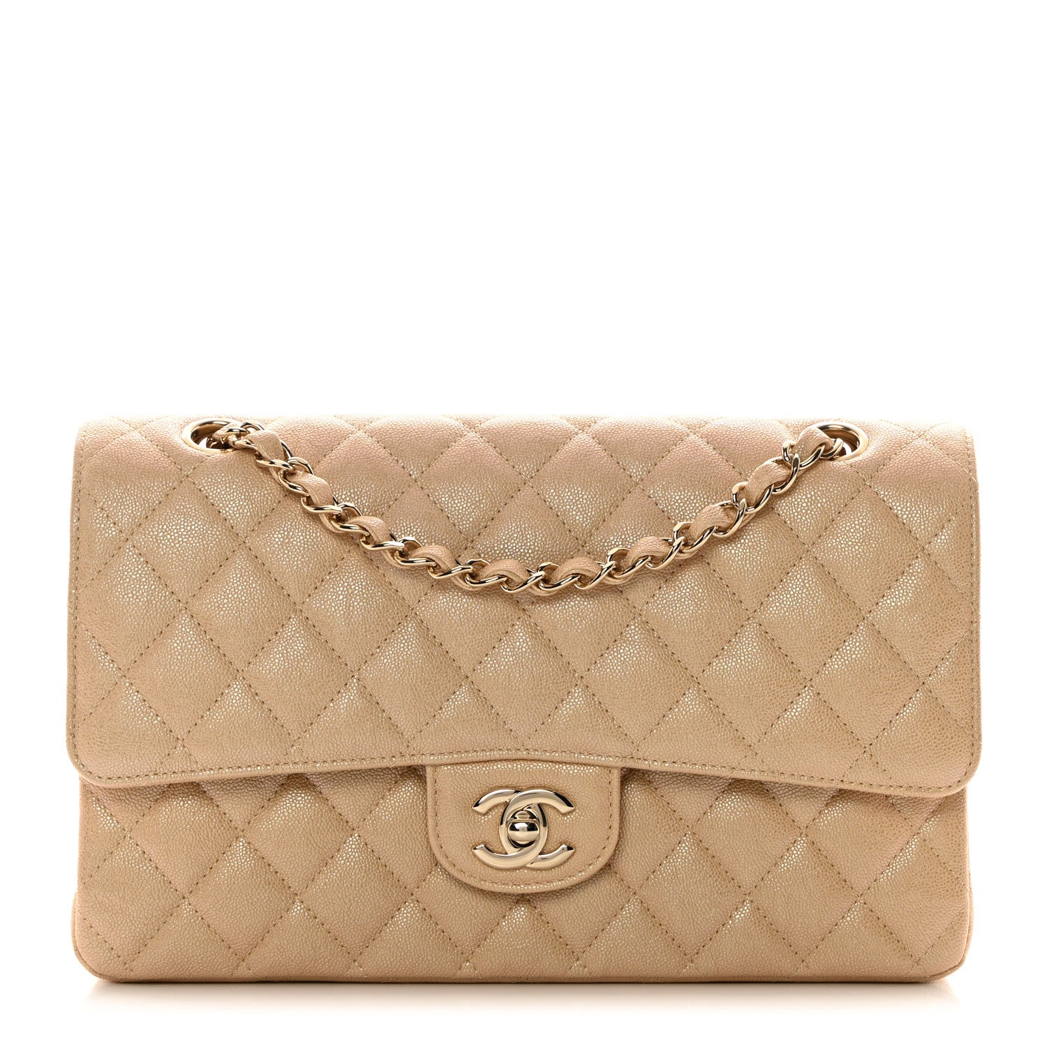 Chanel Iridescent Caviar Quilted Medium Double Flap Beige 1 of 11