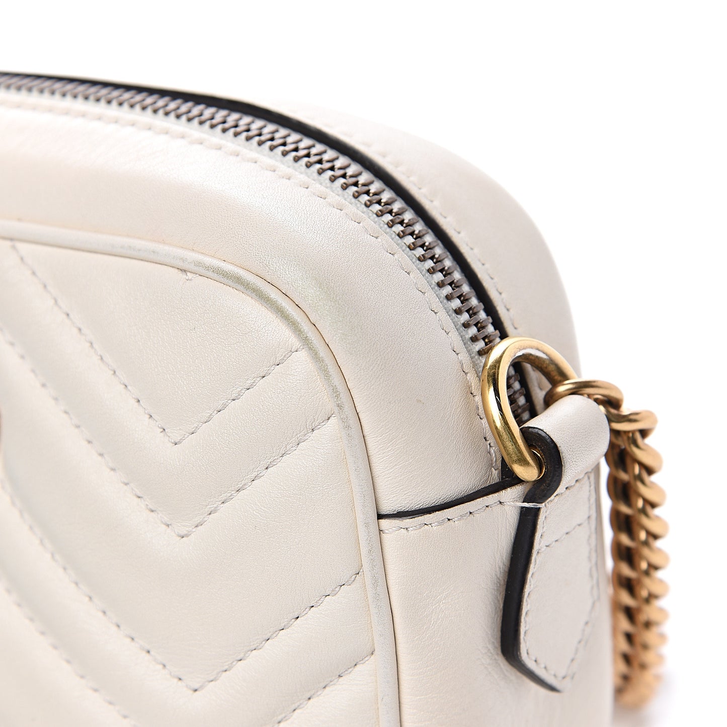 Calfskin Matelasse Mini GG Marmont Chain Shoulder Bag White