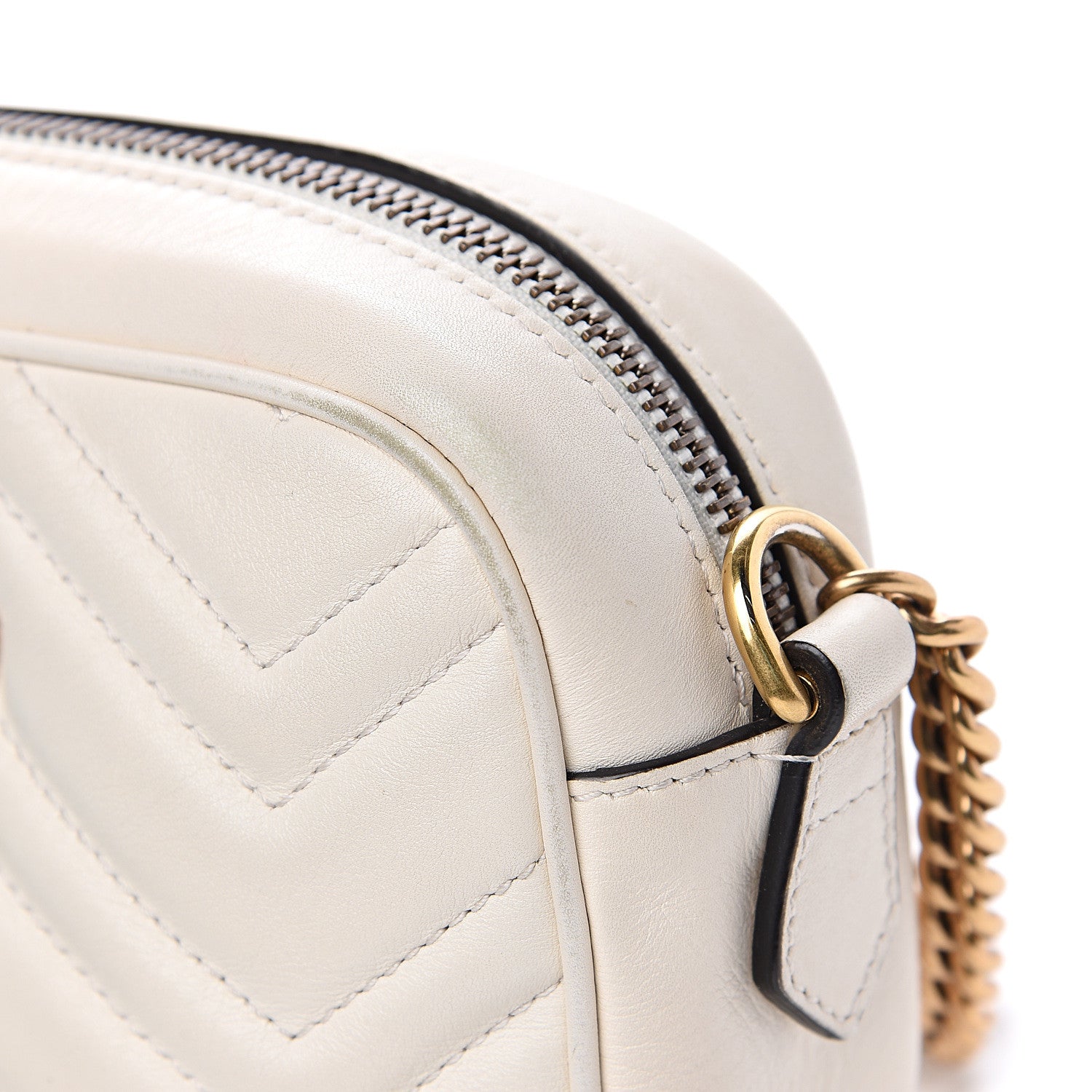 Gucci Calfskin Matelasse Mini GG Marmont Chain Shoulder Bag White 9 of 14
