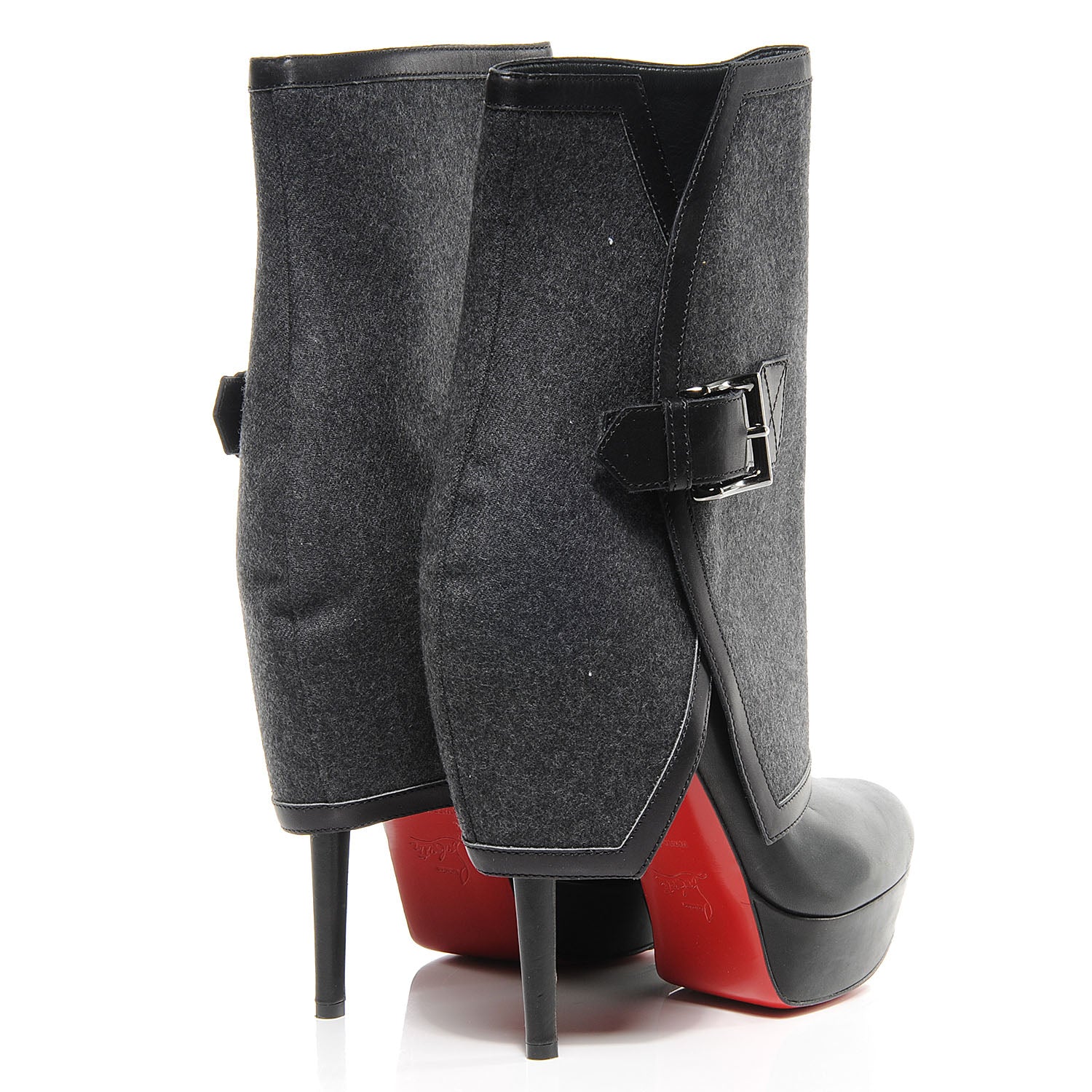 Christian Louboutin Leather Flannel Cuff Armony 140 Ankle Boots 41 Black Grey 5 of 7