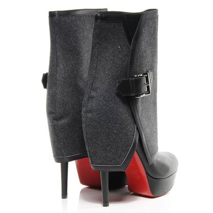 Christian Louboutin Leather Flannel Cuff Armony 140 Ankle Boots 41 Black Grey 5 of 7
