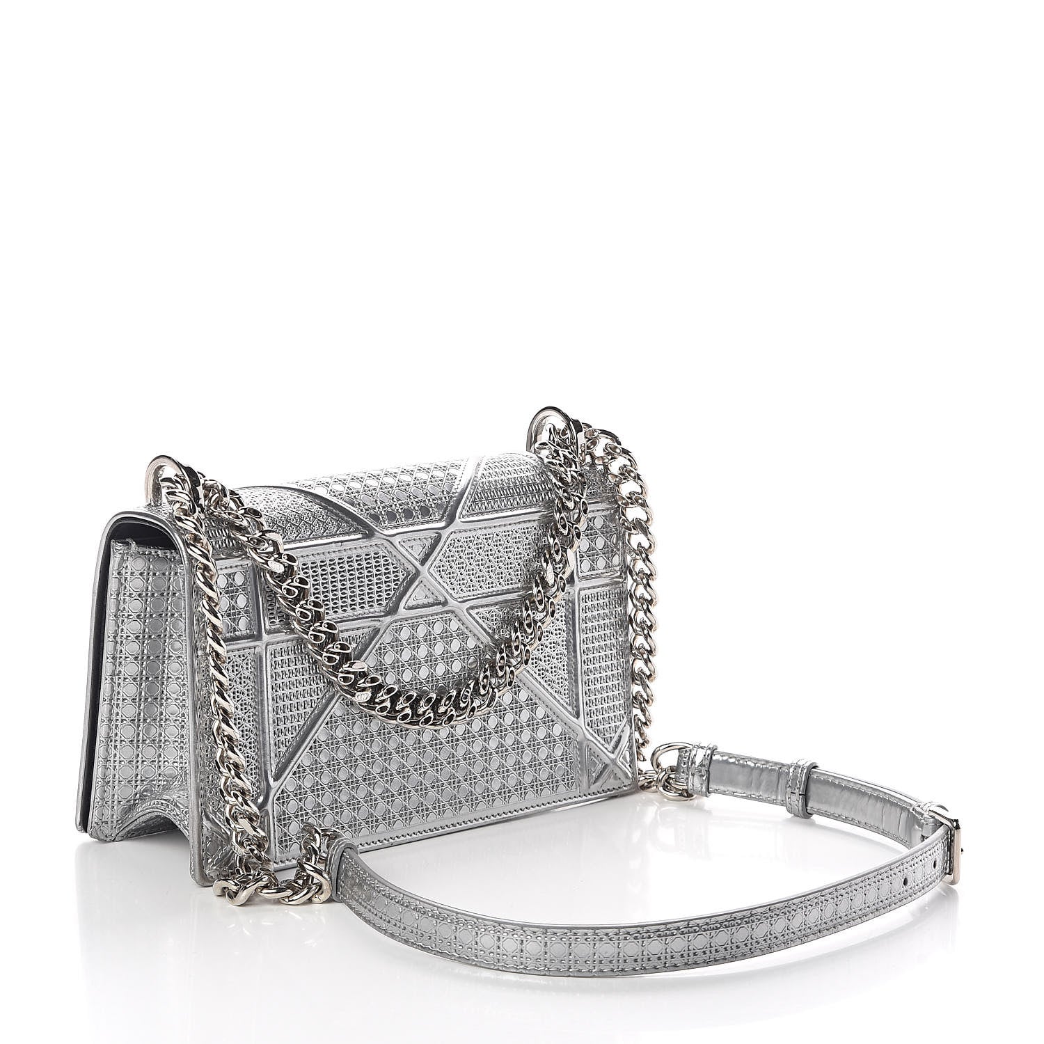 Christian Dior Metallic Patent Micro-Cannage Small Diorama Flap Bag Silver 3 of 9