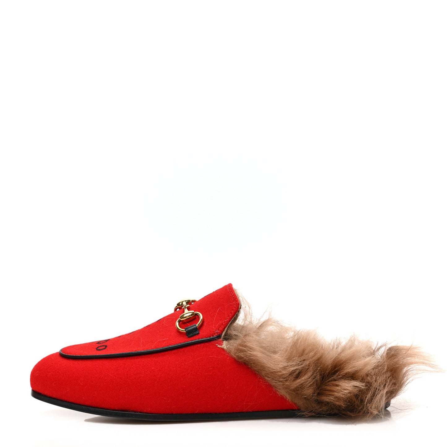 Aston Felt Fur Gucci 100 Womens Princetown Slippers 36 Hibiscus Red Black