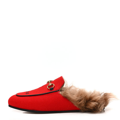 Gucci Aston Felt Fur Gucci 100 Womens Princetown Slippers 36 Hibiscus Red Black 1 of 8