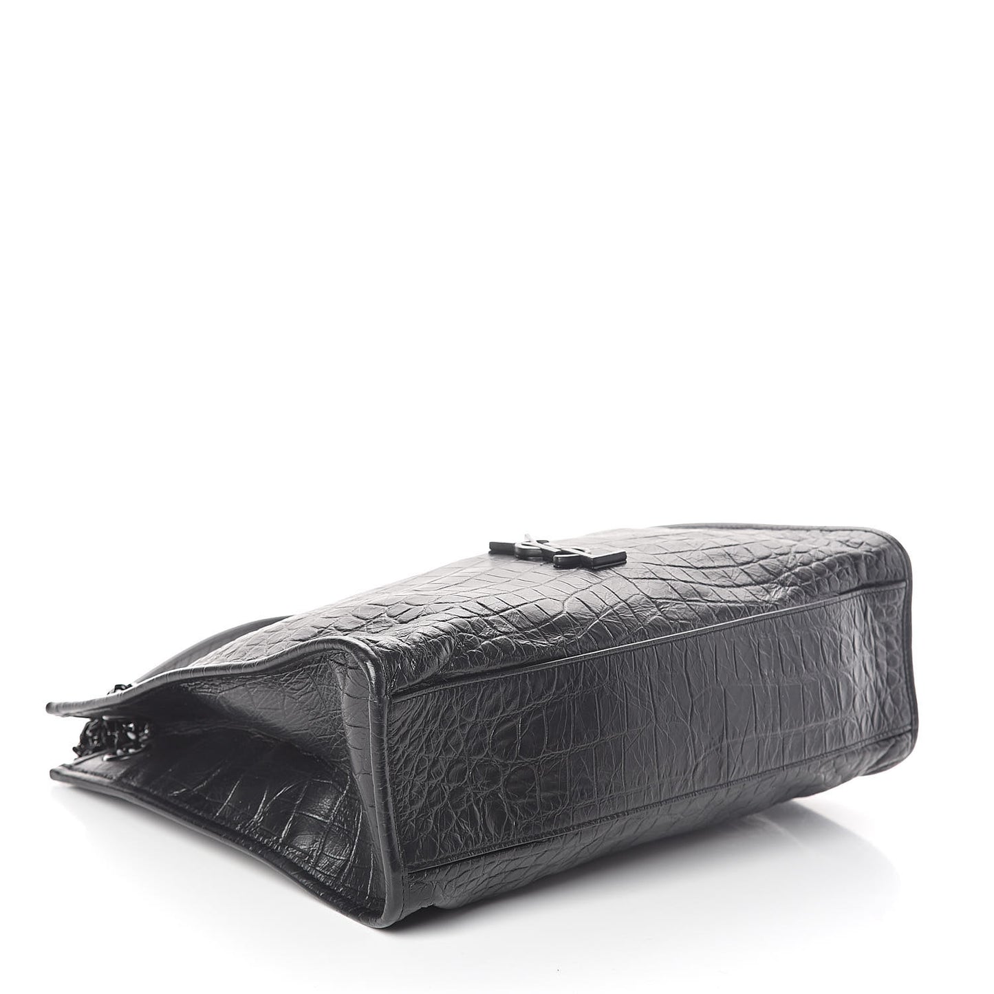 Calfskin Crocodile Embossed Monogram Medium Niki Shopping Bag Black