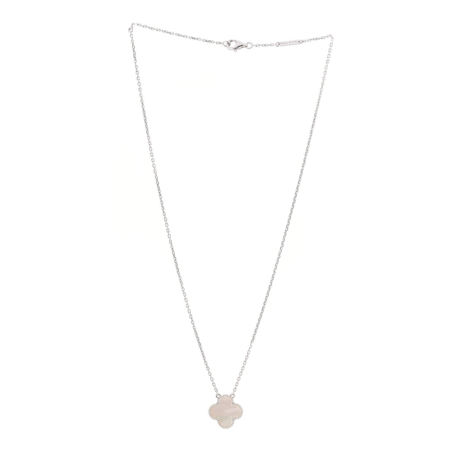 18K White Gold Mother of Pearl Vintage Alhambra Pendant Necklace