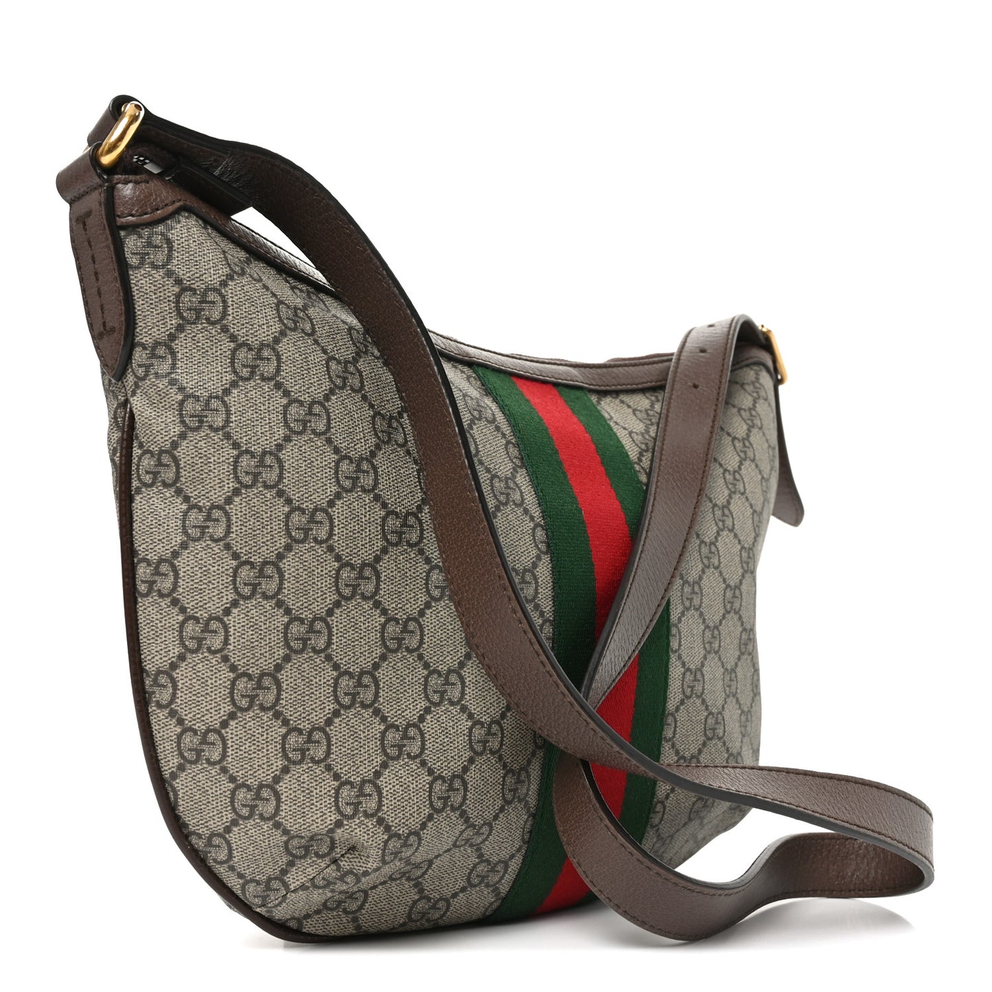 GG Supreme Monogram Web Small Ophidia Half Moon Hobo Brown