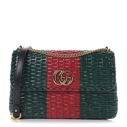 Gucci Glazed Wicker Stripe Small Cestino Shoulder Bag Green 1 of 9