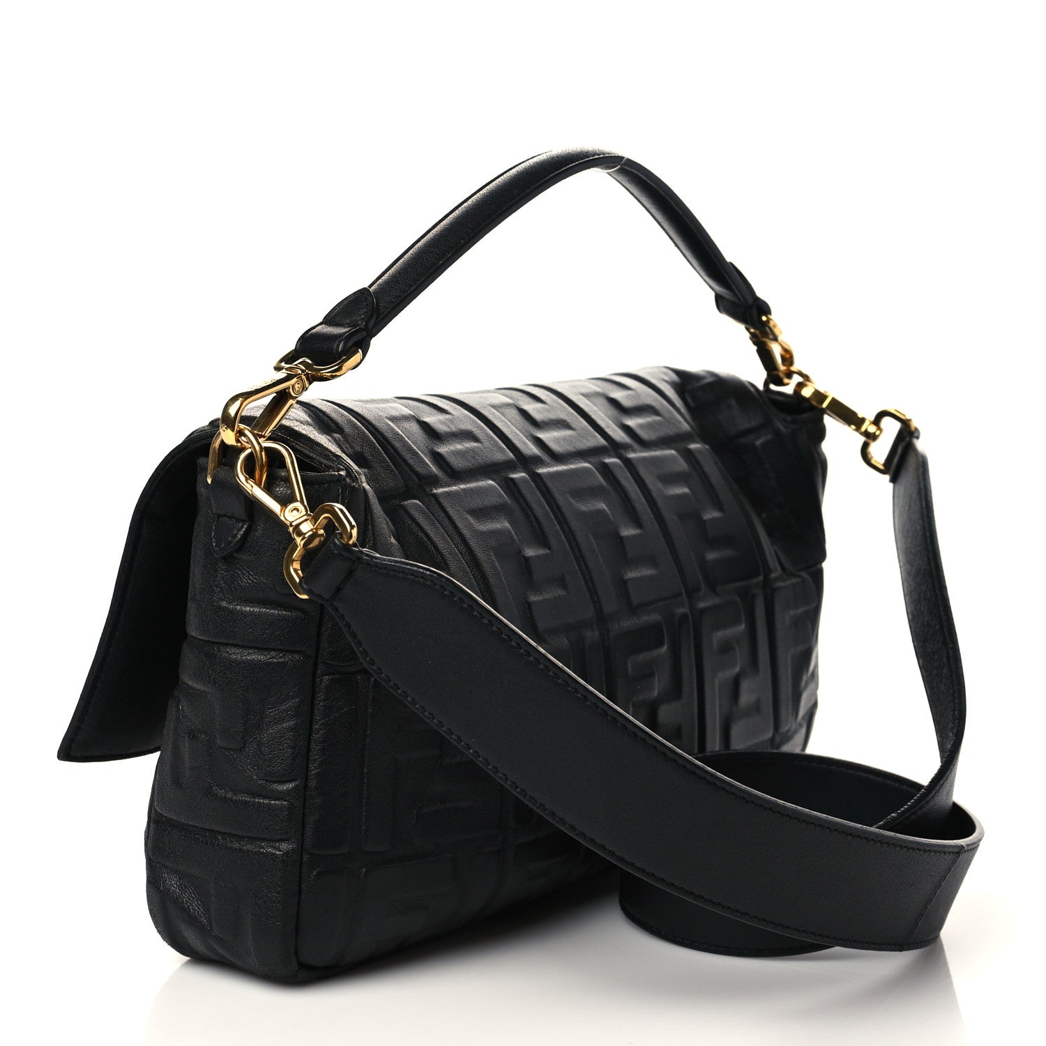 Fendi Nappa FF 1974 Embossed Large Baguette Black 3 of 6