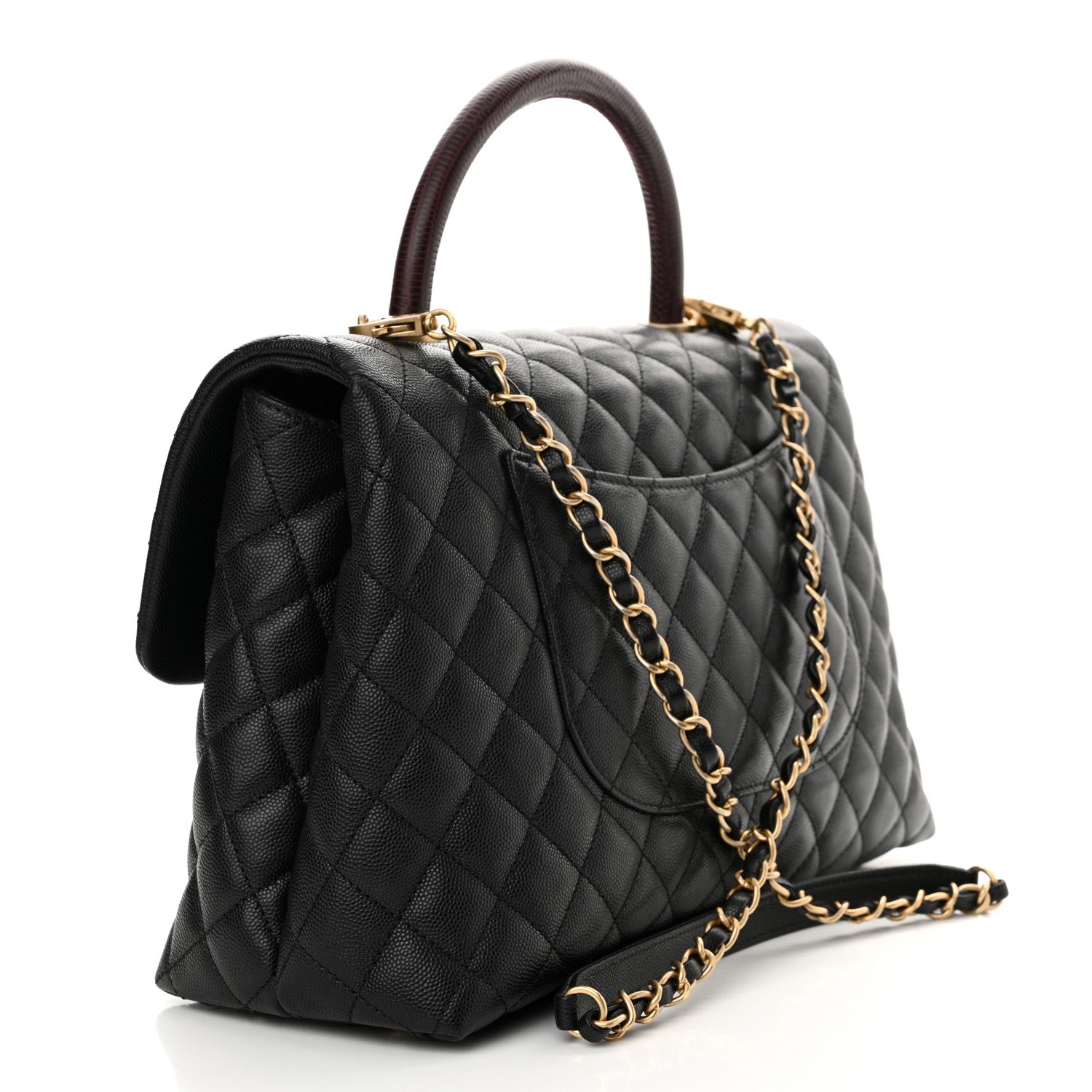 Chanel Caviar Elaphe Quilted Medium Coco Handle Flap Black Burgundy 3 of 9