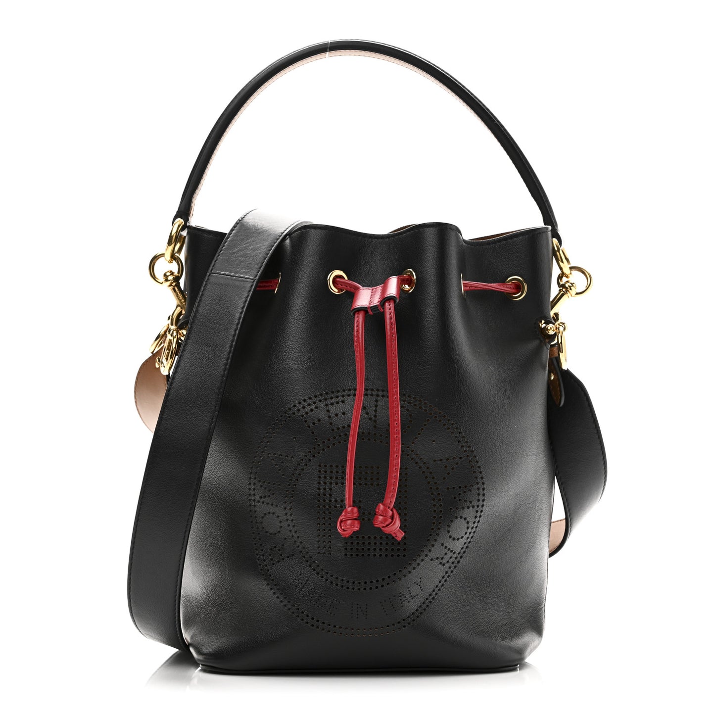 Vitello Grace F is Fendi Stamp Patch Perforated Small Mon Tresor Bucket Bag Black