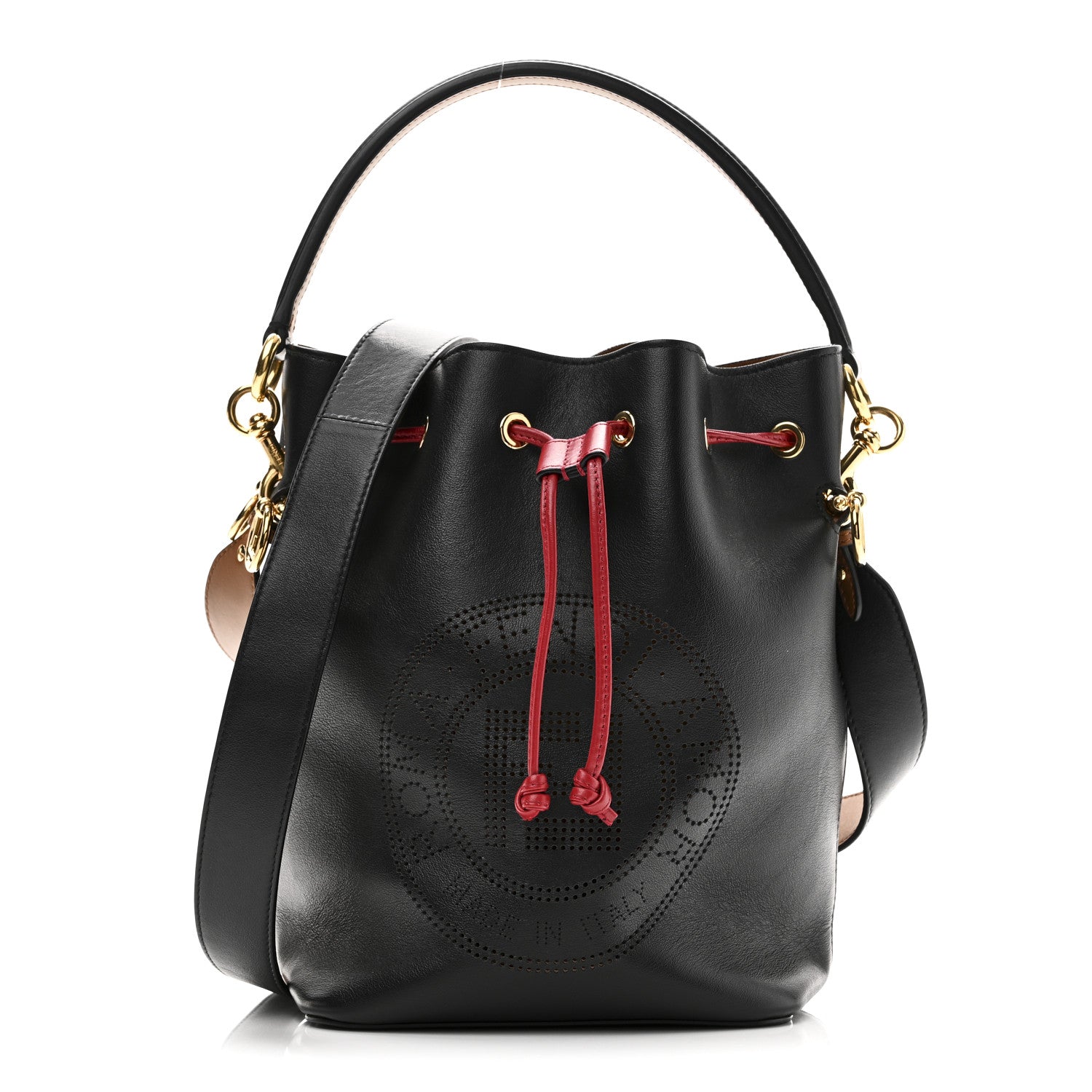 Fendi Vitello Grace F is Fendi Stamp Patch Perforated Small Mon Tresor Bucket Bag Black 1 of 9