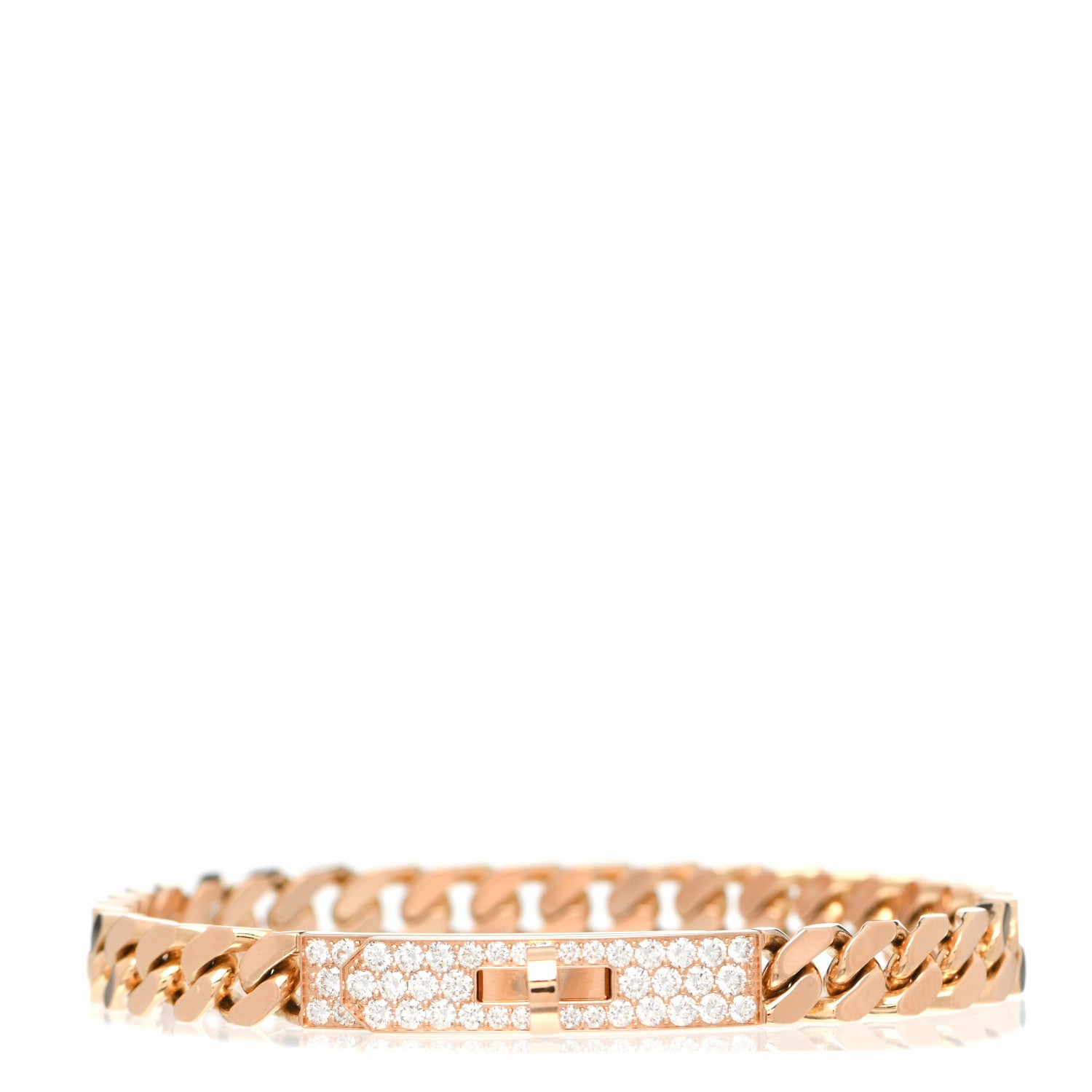 Hermes 18K Rose Gold Diamond PM Kelly Gourmette Bracelet LG 1 of 5