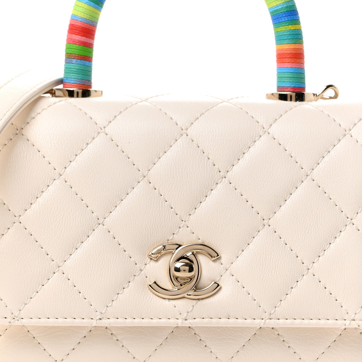 Chanel Goatskin Quilted Extra Mini Rainbow Coco Handle Flap White 8 of 10