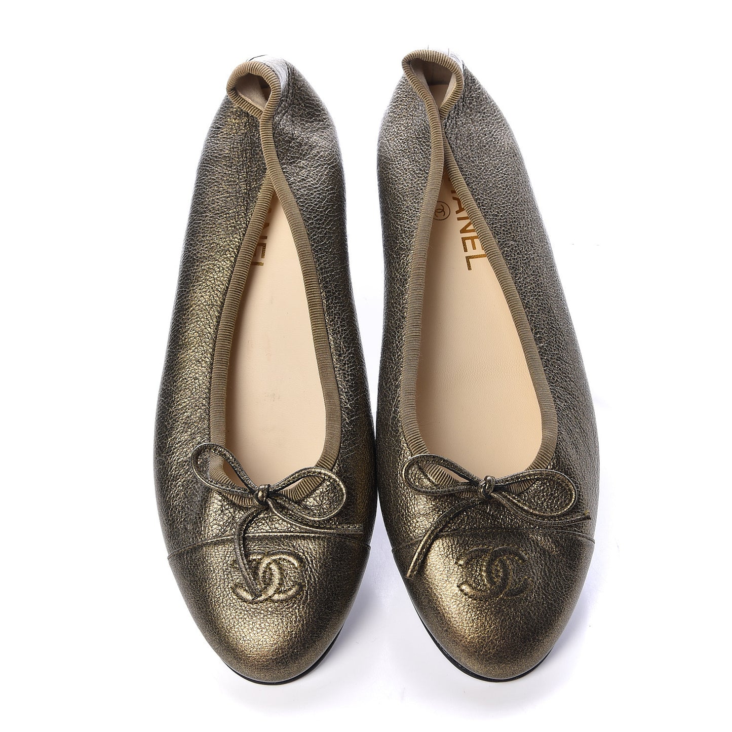 Metallic Calfskin Cap Toe CC Ballerina Flats 40 Gold