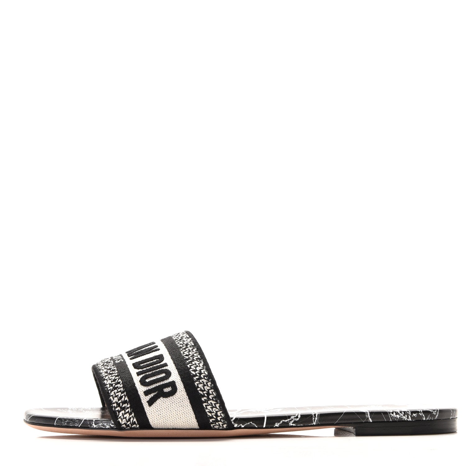 Christian Dior Canvas Around the World Embroidered Dway Flat Slide Sandals 40.5 Black 1 of 11