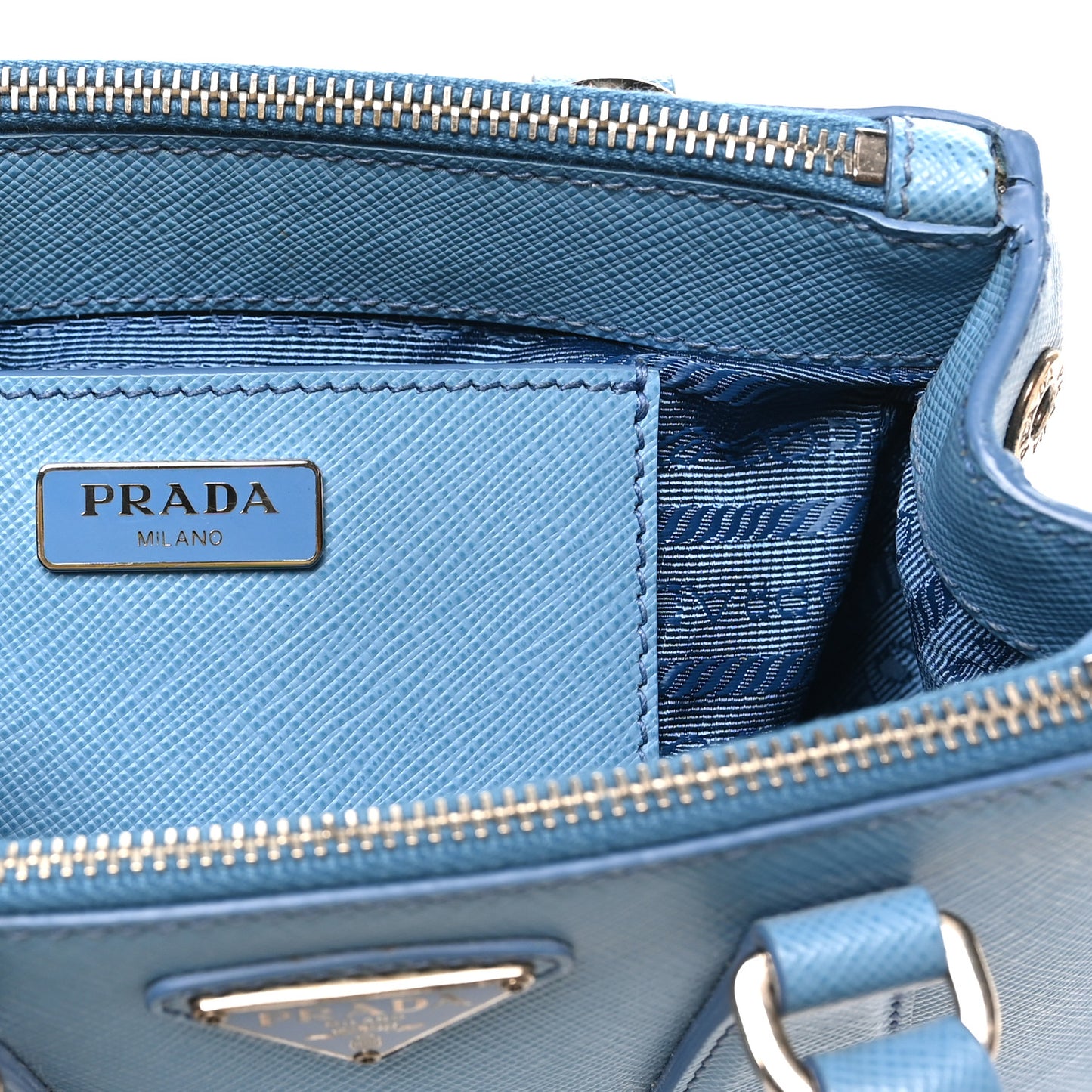 Saffiano Lux Micro Galleria Double Zip Tote Turchese