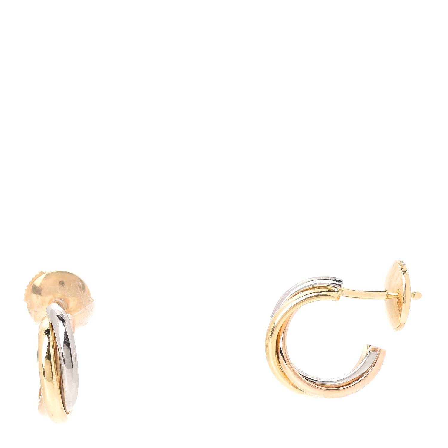 Cartier 18K Pink Yellow White Gold Small Trinity Hoop Earrings 1 of 5