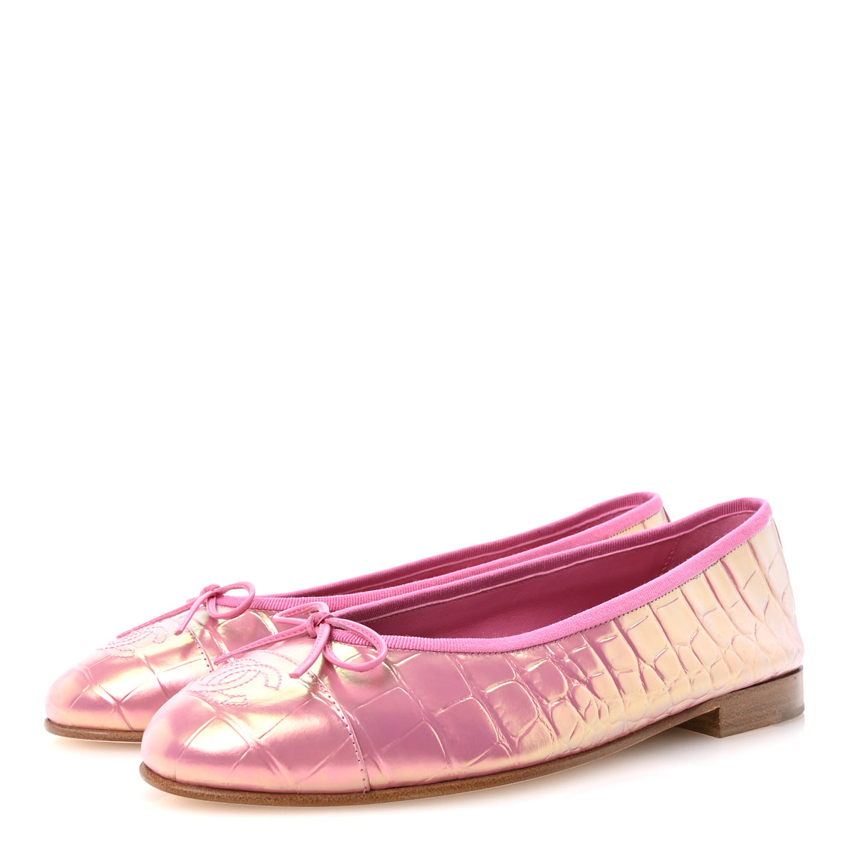 Chanel Iridescent Calfskin Crocodile Embossed Ballerina Flats 38.5 Pink 4 of 9