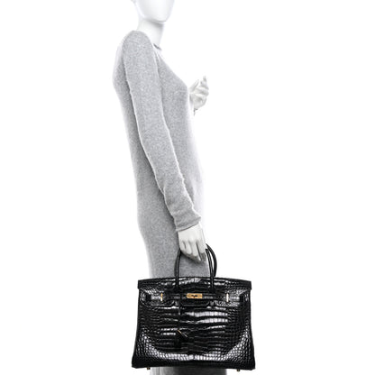 Hermes Shiny Porosus Crocodile Birkin 35 Black 2 of 11