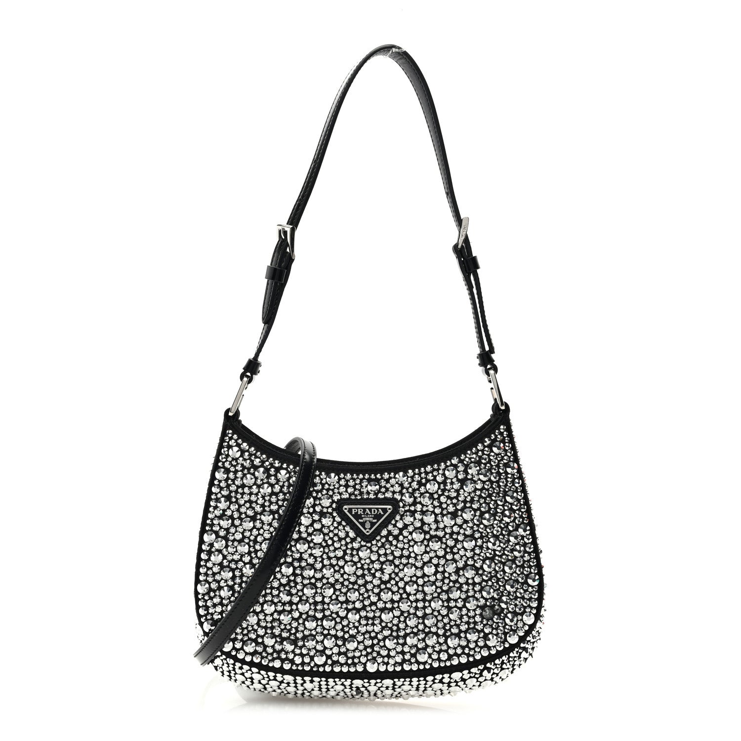 Prada Satin Crystal Cleo Adjustable Strap Shoulder Bag Metal 1 of 10