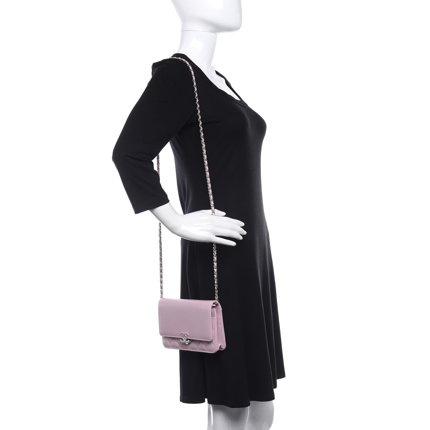 Chanel Grained Calfskin Quilted CC Box Wallet On Chain WOC Light Pink 2 of 11