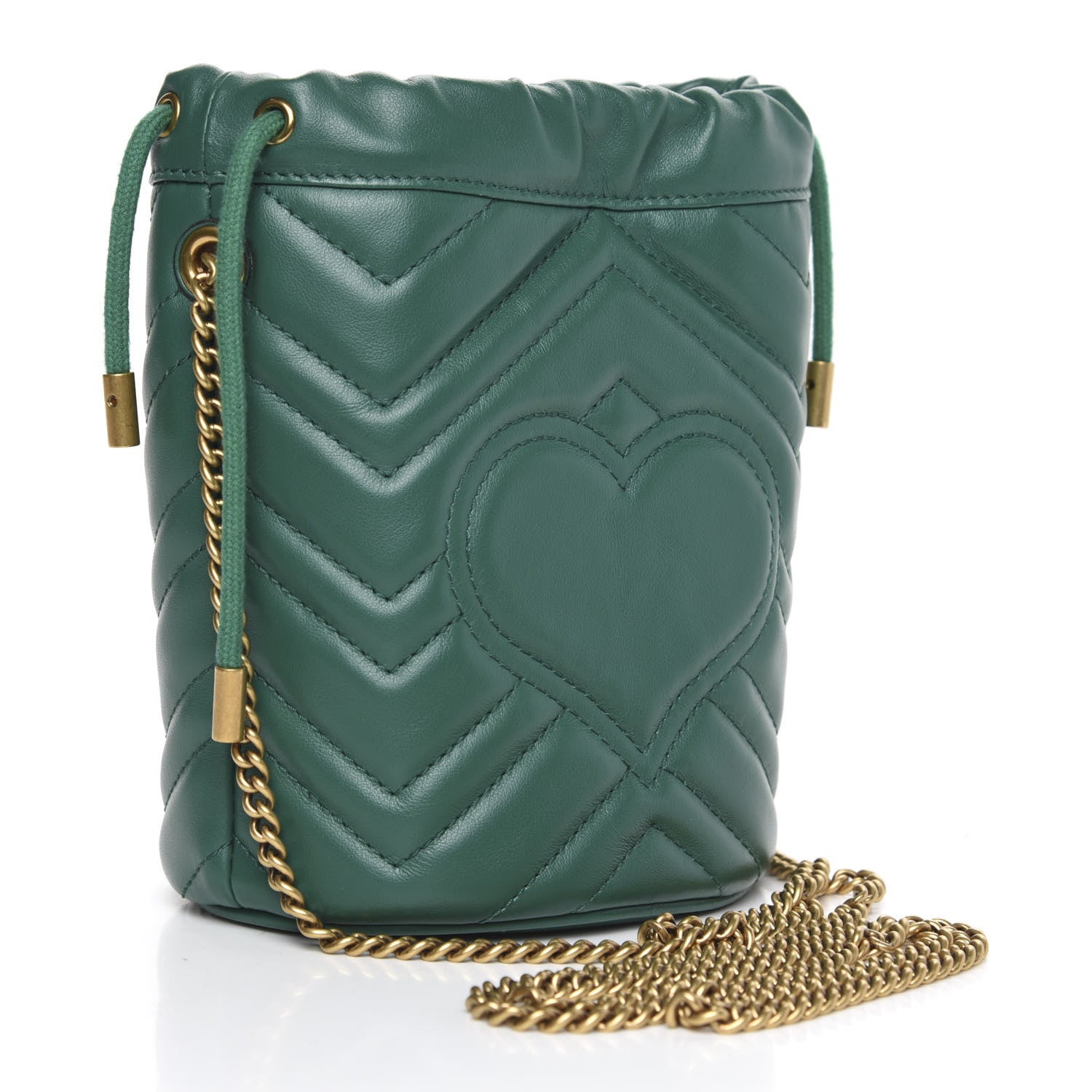 Gucci Calfskin Matelasse Mini GG Marmont 2.0 Bucket Bag Emerald Green 3 of 10
