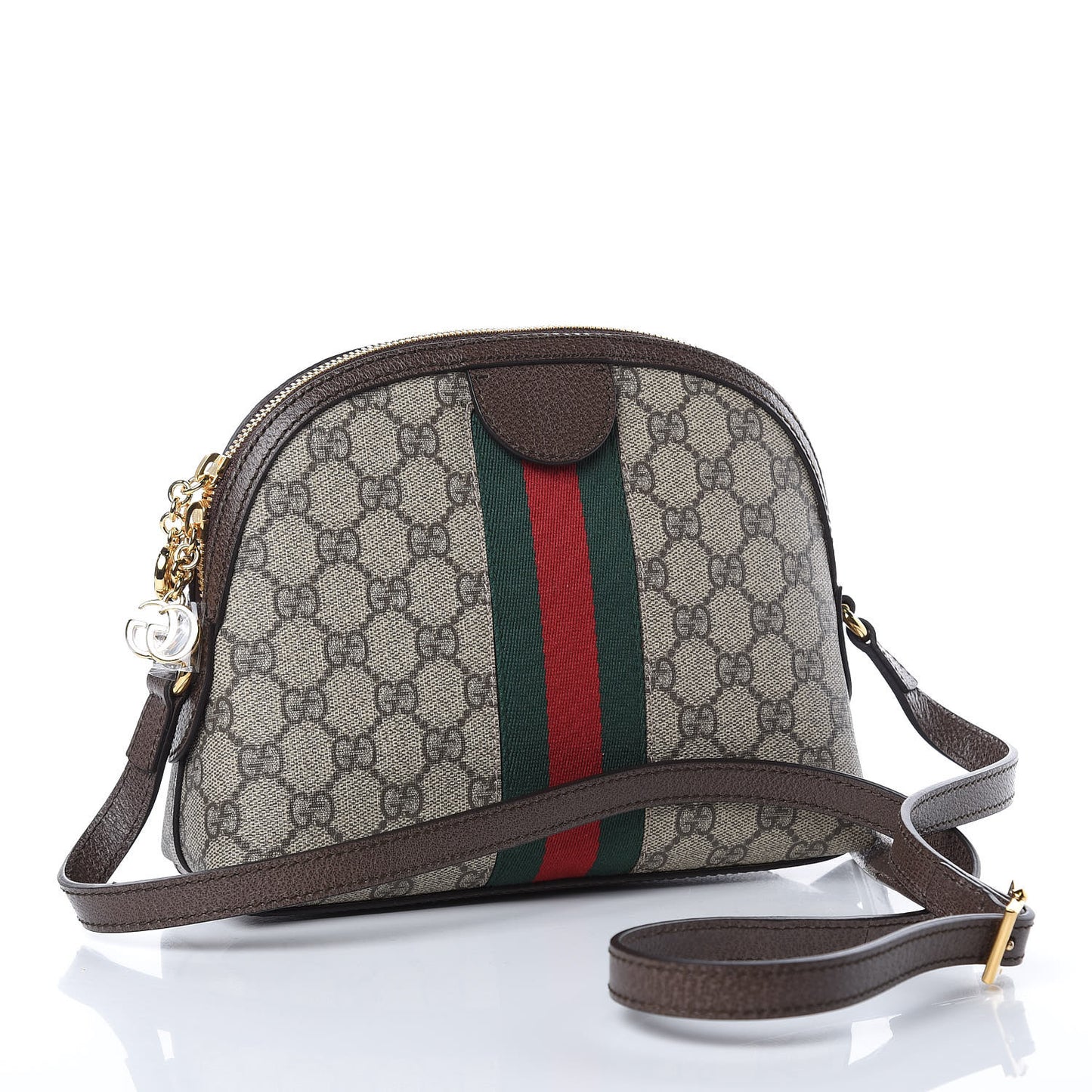 GG Supreme Monogram Textured Dollar Calfskin Web Small Ophidia Dome Shoulder Bag Beige Ebony New Acero