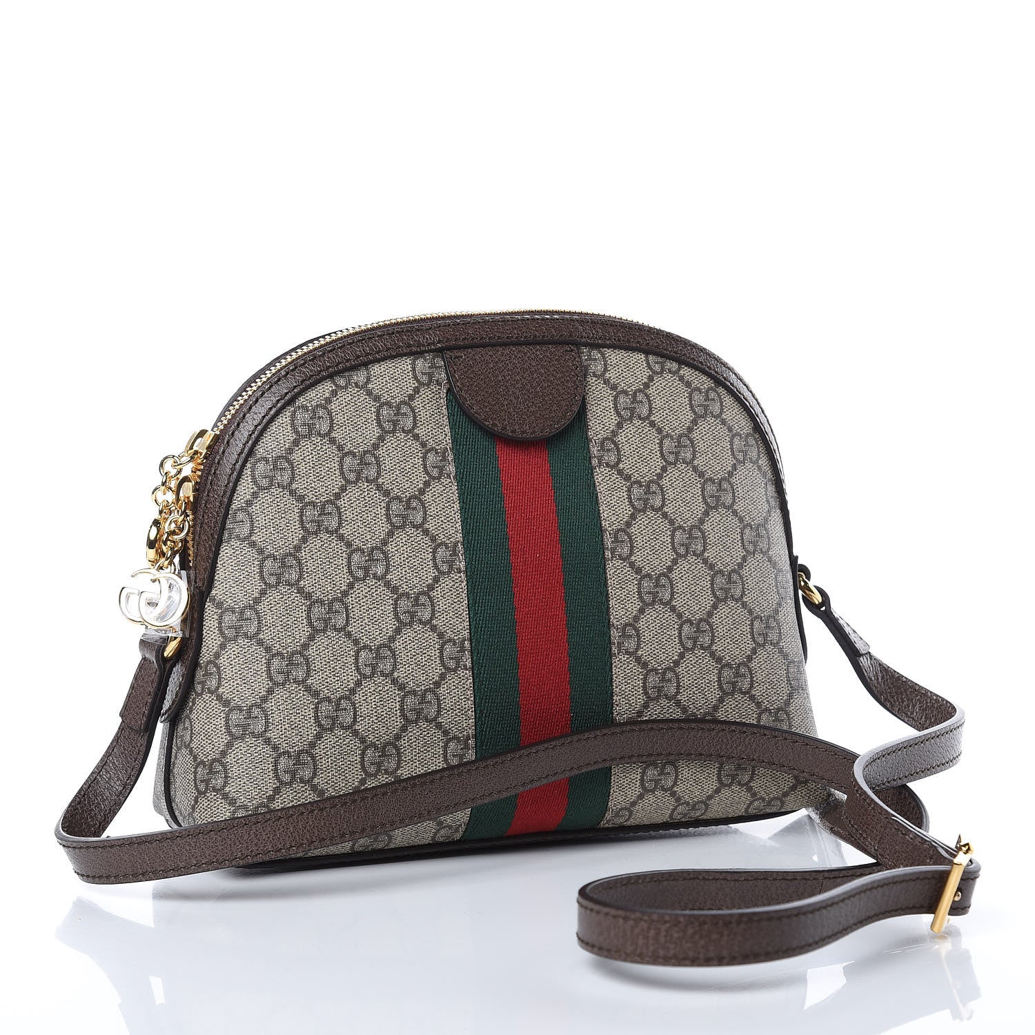 Gucci GG Supreme Monogram Textured Dollar Calfskin Web Small Ophidia Dome Shoulder Bag Beige Ebony New Acero 3 of 9