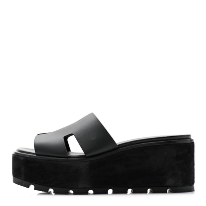Hermes Calfskin Suede Eze 30 Sandals 37 Black 1 of 10