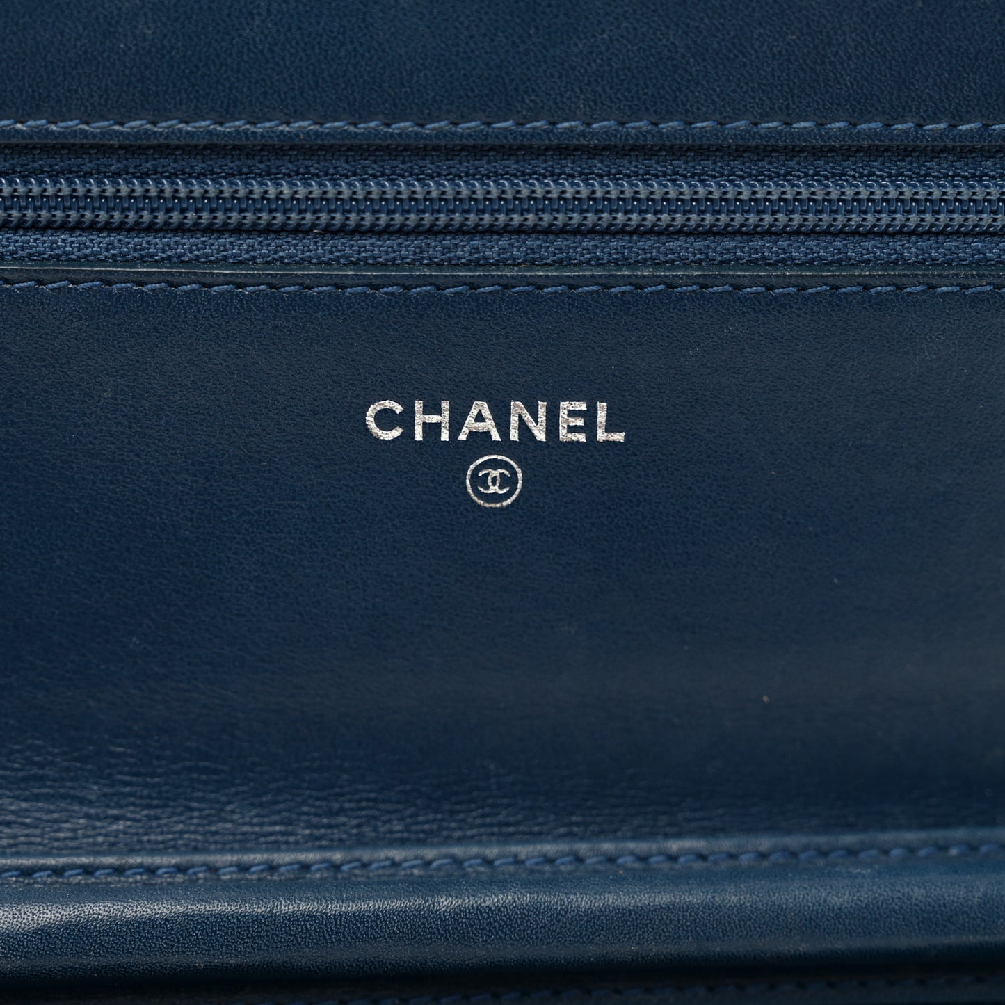 Patent Camellia Wallet on Chain WOC Royal Blue