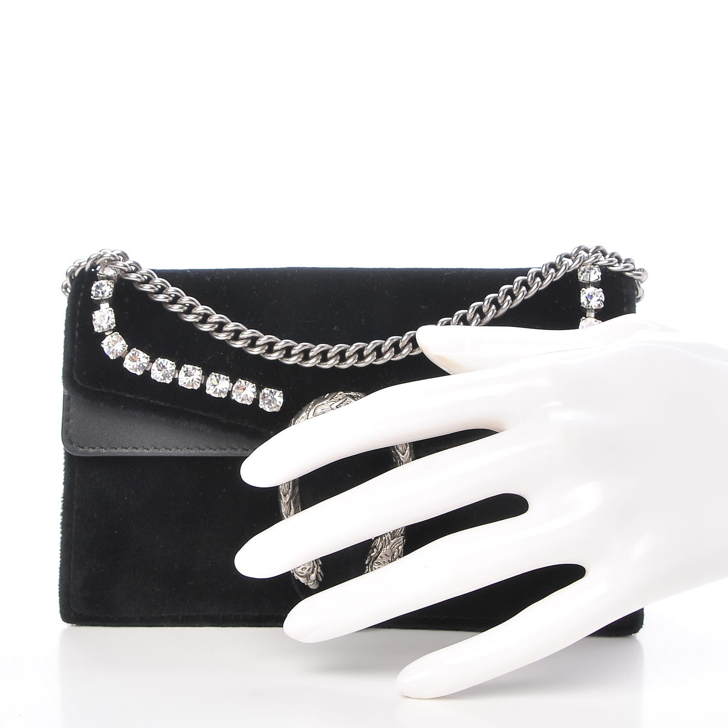 Gucci Velvet Crystal Super Mini Dionysus Shoulder Bag Black 3 of 7
