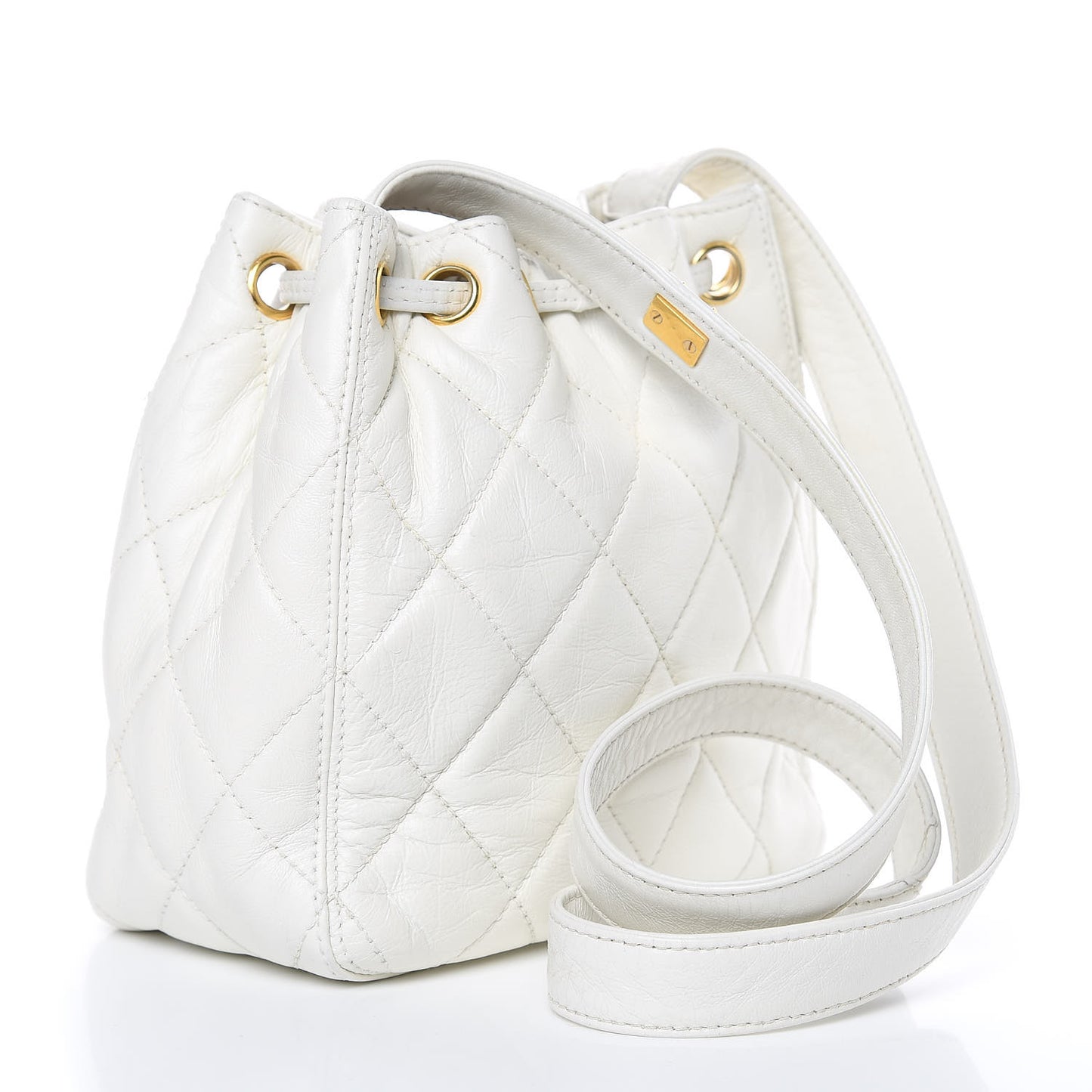 Calfskin Quilted Drawstring Bag White