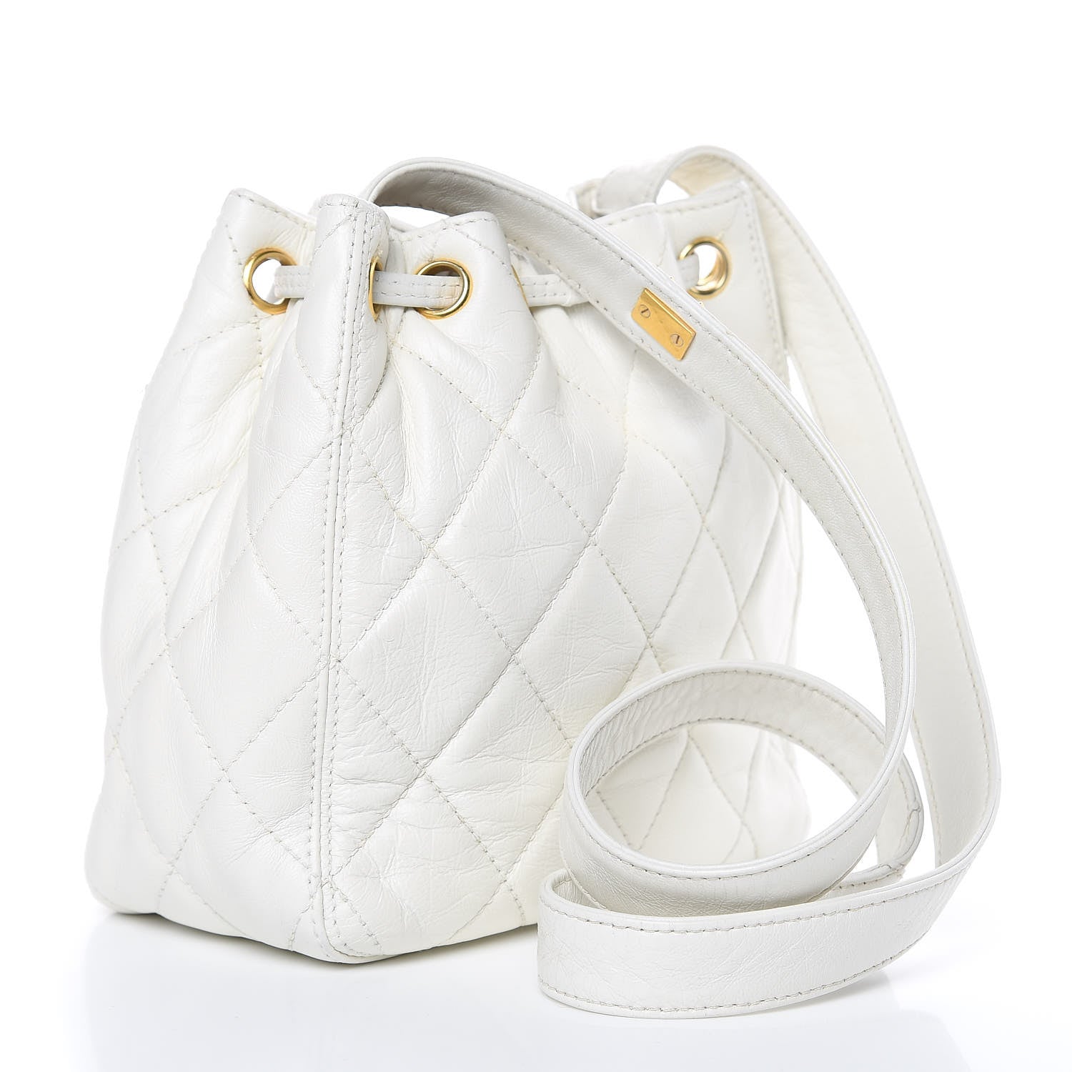 Chanel Calfskin Quilted Drawstring Bag White 3 of 11