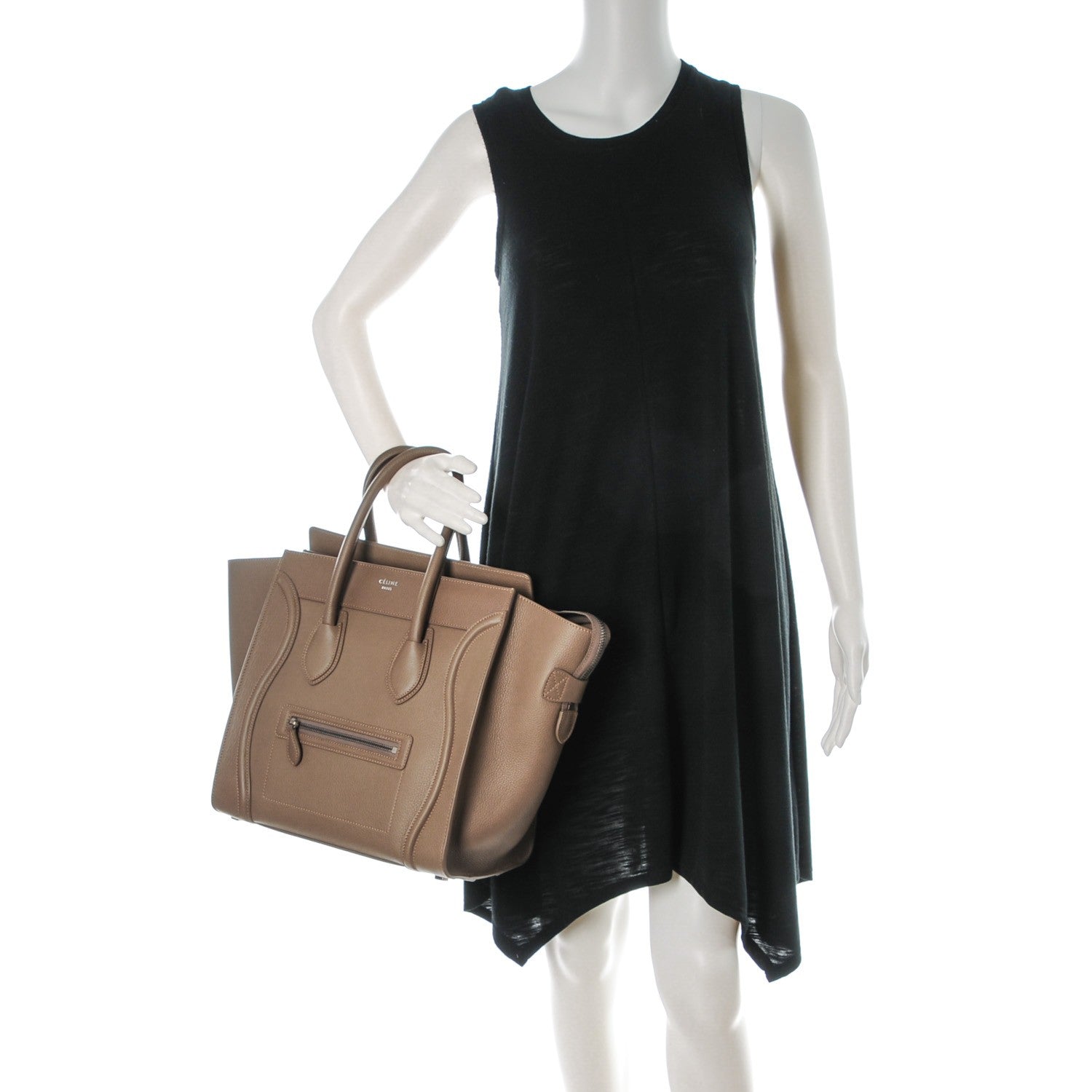 Celine Drummed Calfskin Mini Luggage Taupe 2 of 8