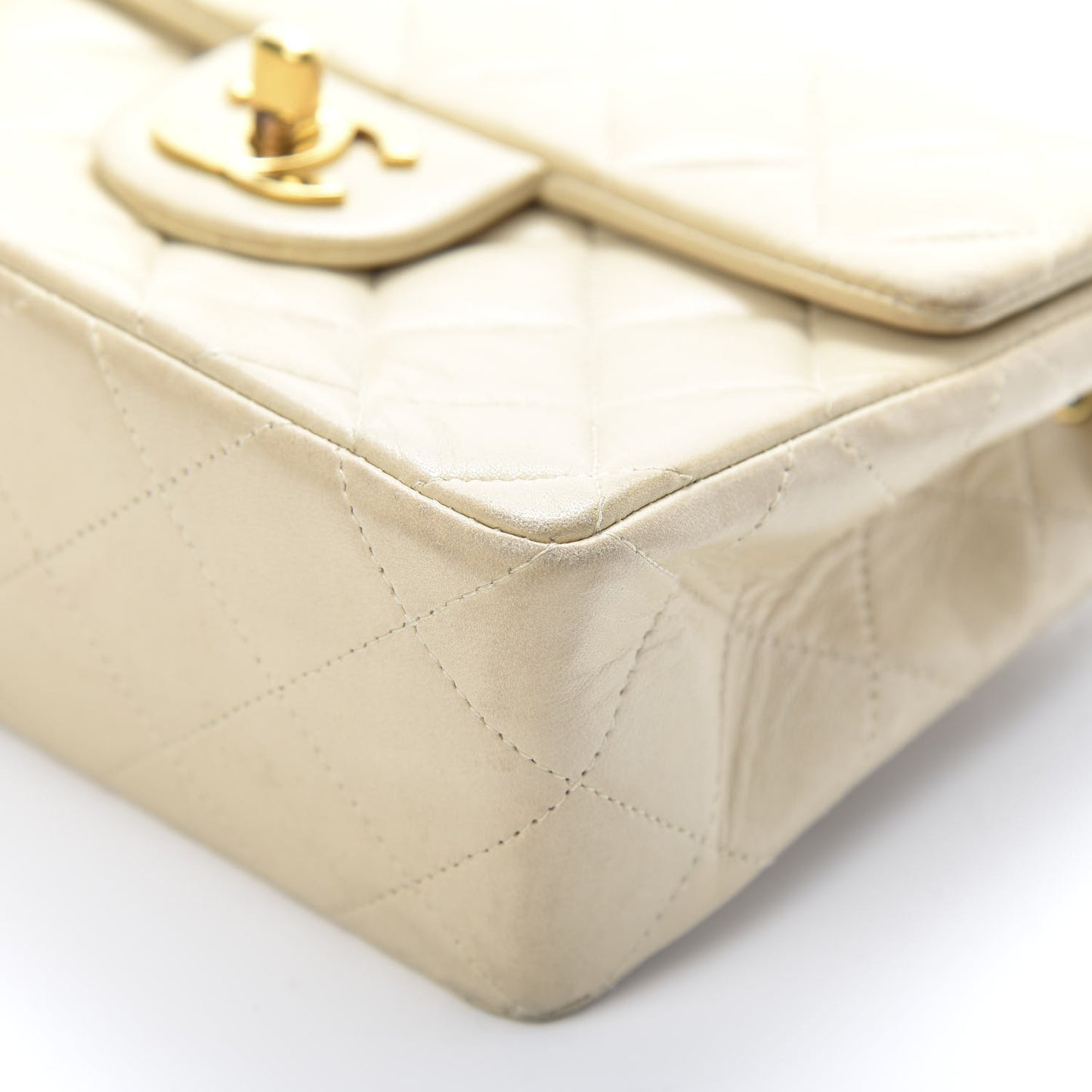Lambskin Quilted Mini Square Flap Beige