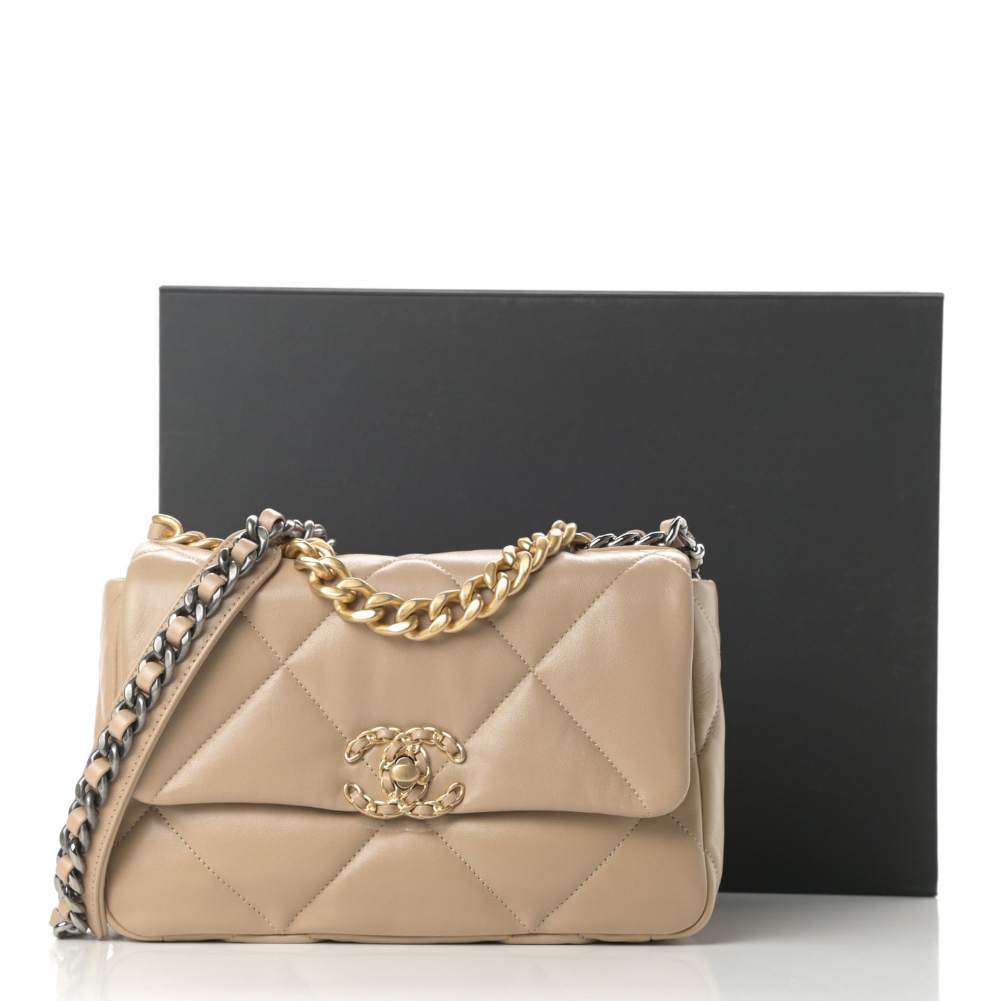 Lambskin Quilted Medium Chanel 19 Flap Dark Beige
