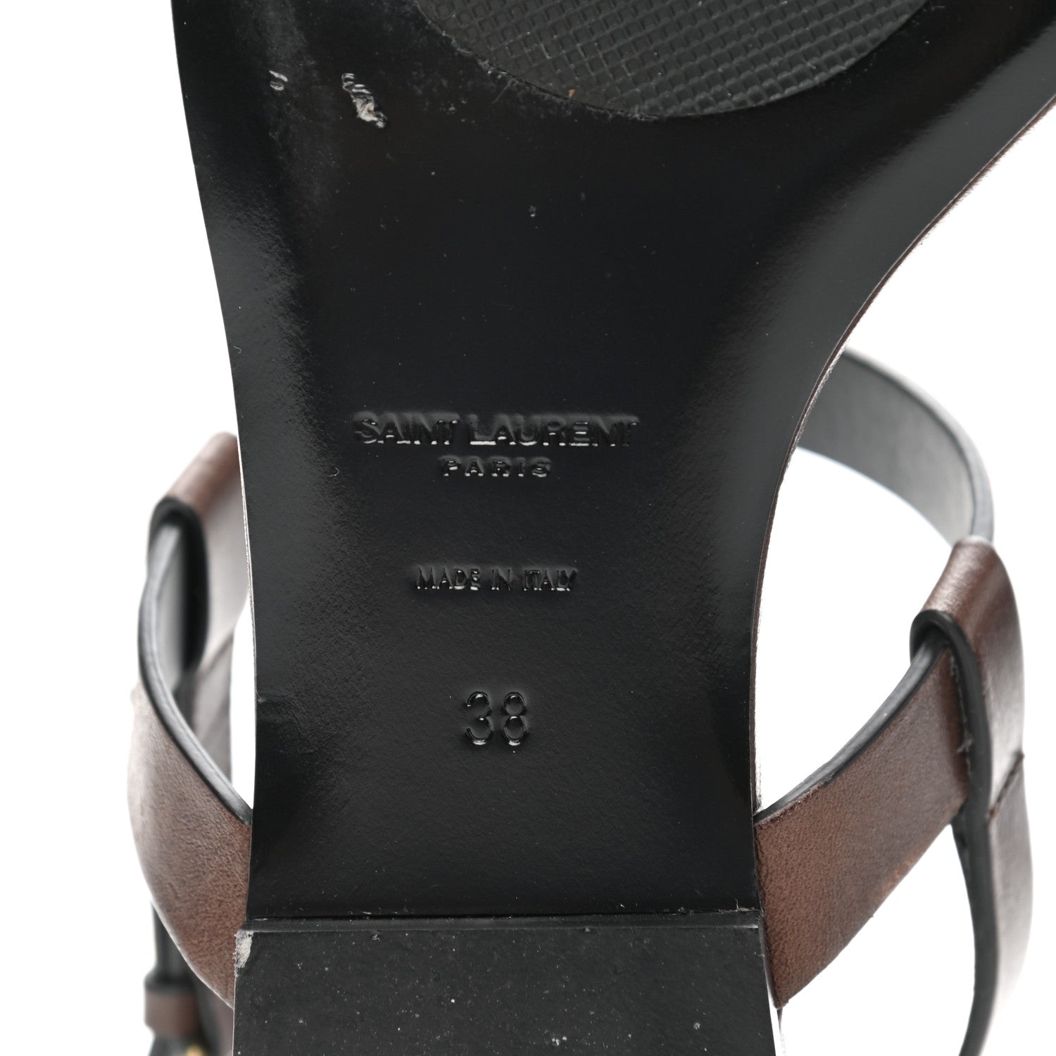 Saint Laurent Calfskin Cassandra Monogram Sandals 38 Dark Brown 6 of 12