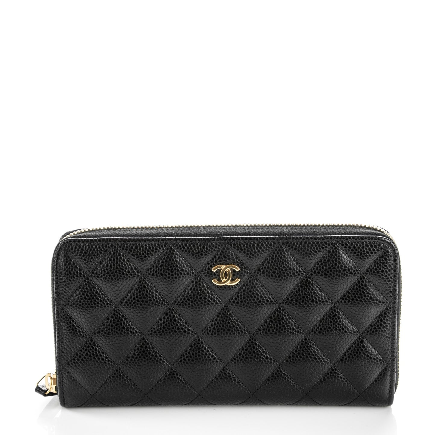 Caviar Quilted Large Gusset Zip Around Wallet Black
