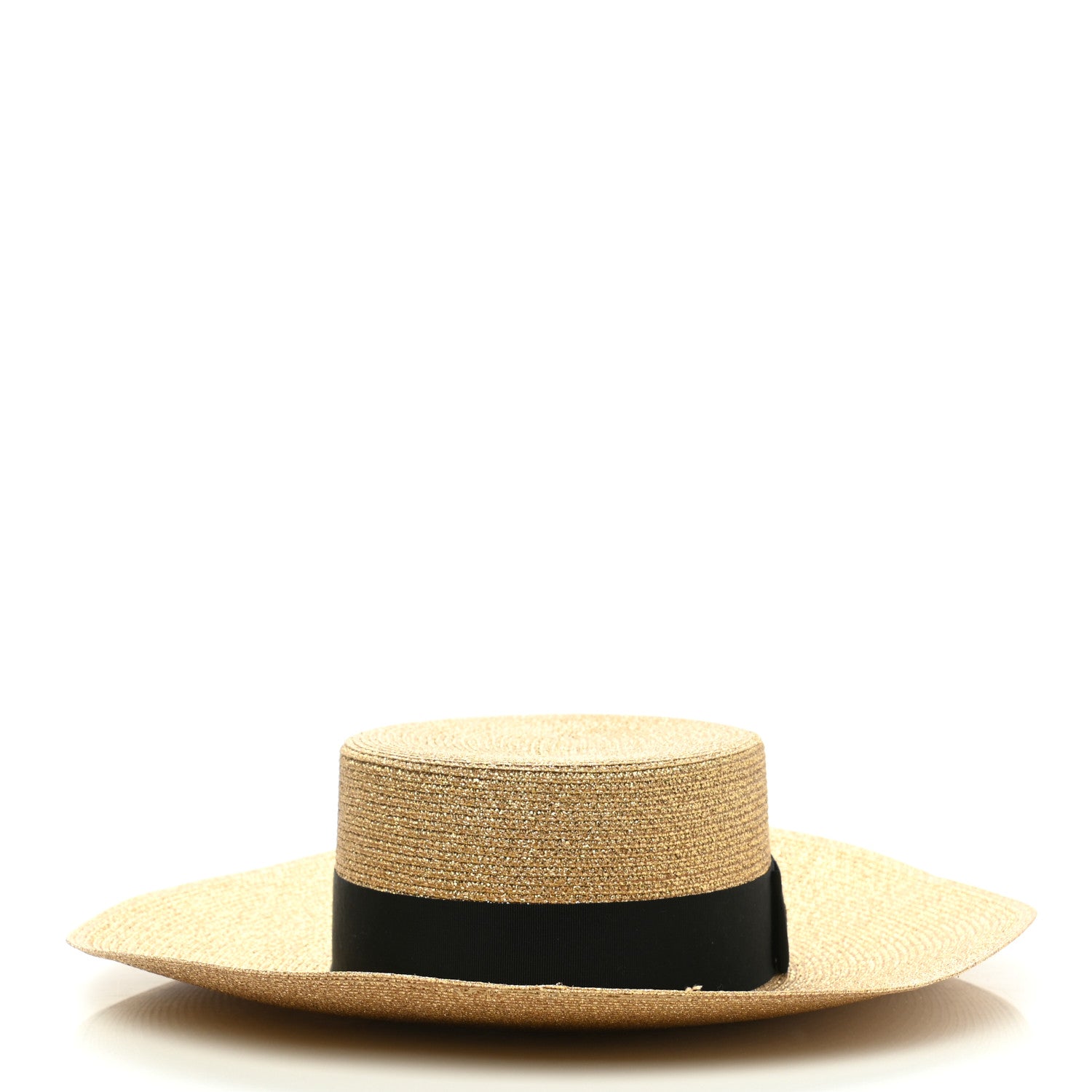 Gucci Glittered Straw Grosgrain Wide Brim Hat XL Gold Black 3 of 10