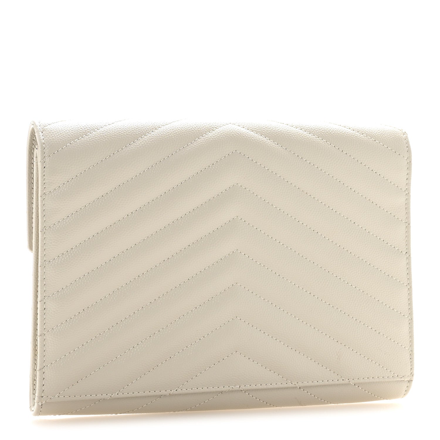 Saint Laurent Grain De Poudre Matelasse Chevron Monogram Envelope Clutch Crema Soft 3 of 13