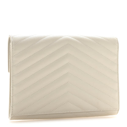 Saint Laurent Grain De Poudre Matelasse Chevron Monogram Envelope Clutch Crema Soft 3 of 13